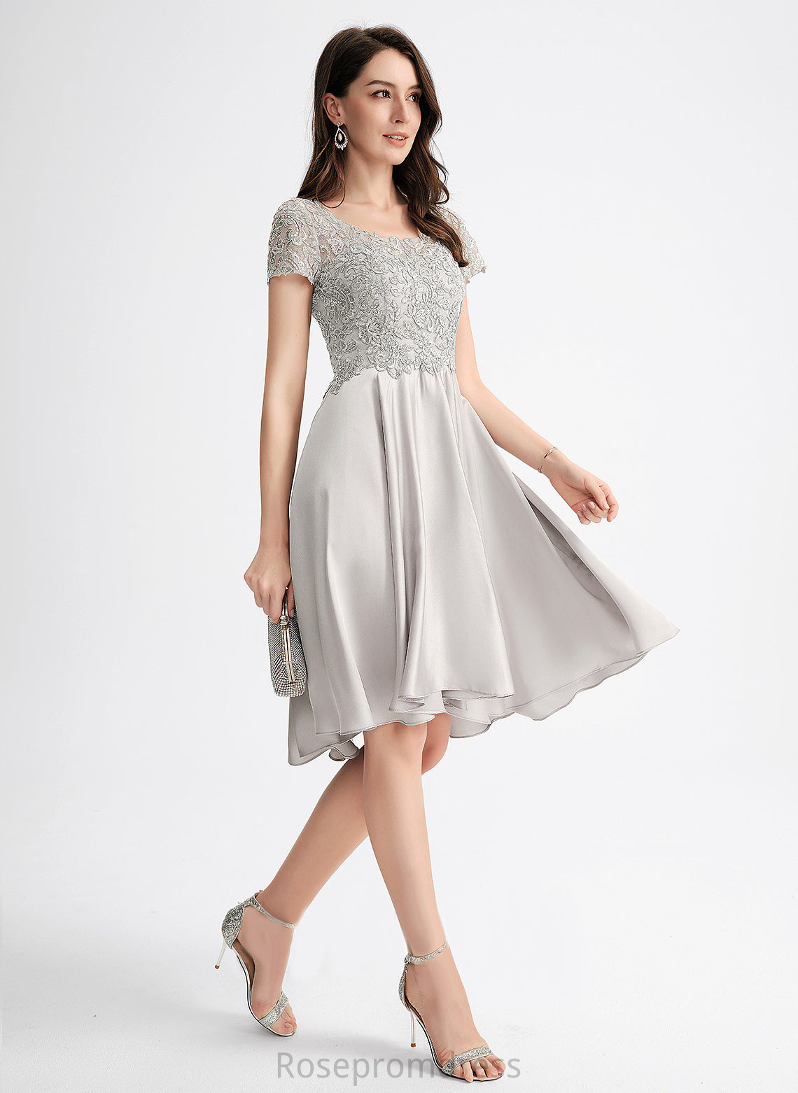 Asymmetrical Sequins Dress A-Line Scoop Lana Cocktail Dresses Neck With Satin Cocktail