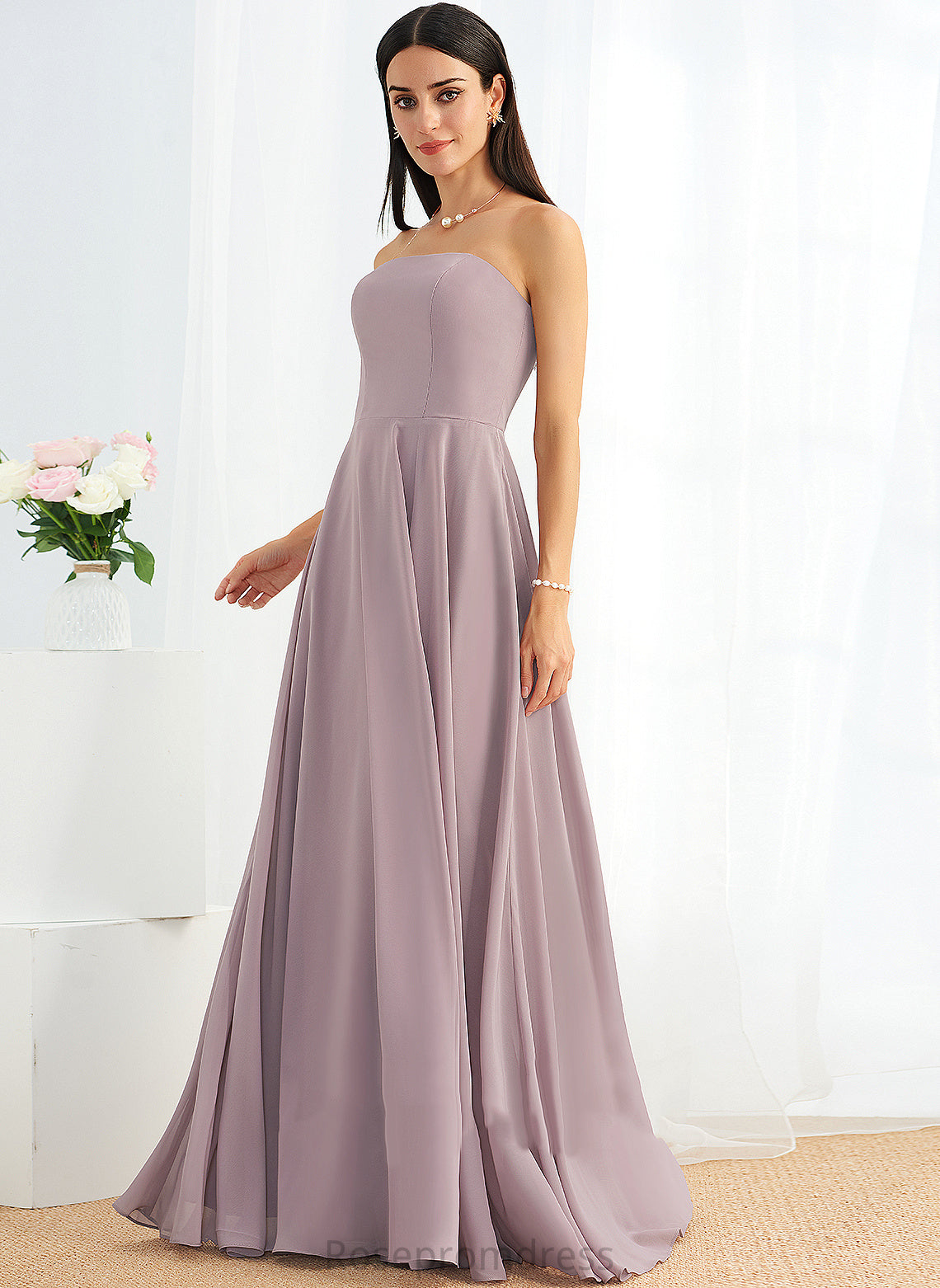 Length Silhouette SplitFront Fabric Strapless Embellishment Neckline A-Line Floor-Length Nicky Natural Waist Floor Length Bridesmaid Dresses