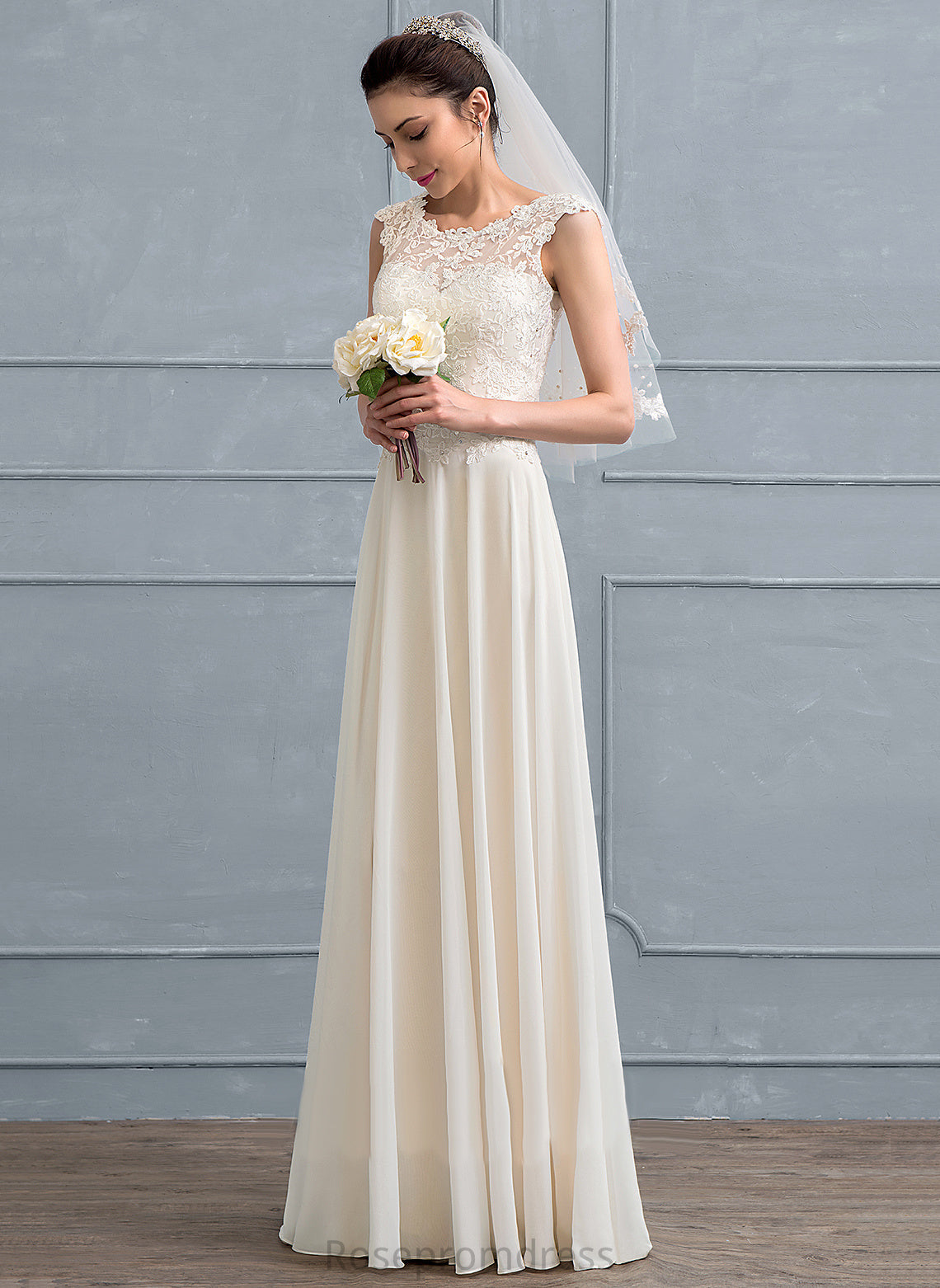 Moriah Lace Sequins Wedding Floor-Length Scoop Dress A-Line With Wedding Dresses Beading Chiffon