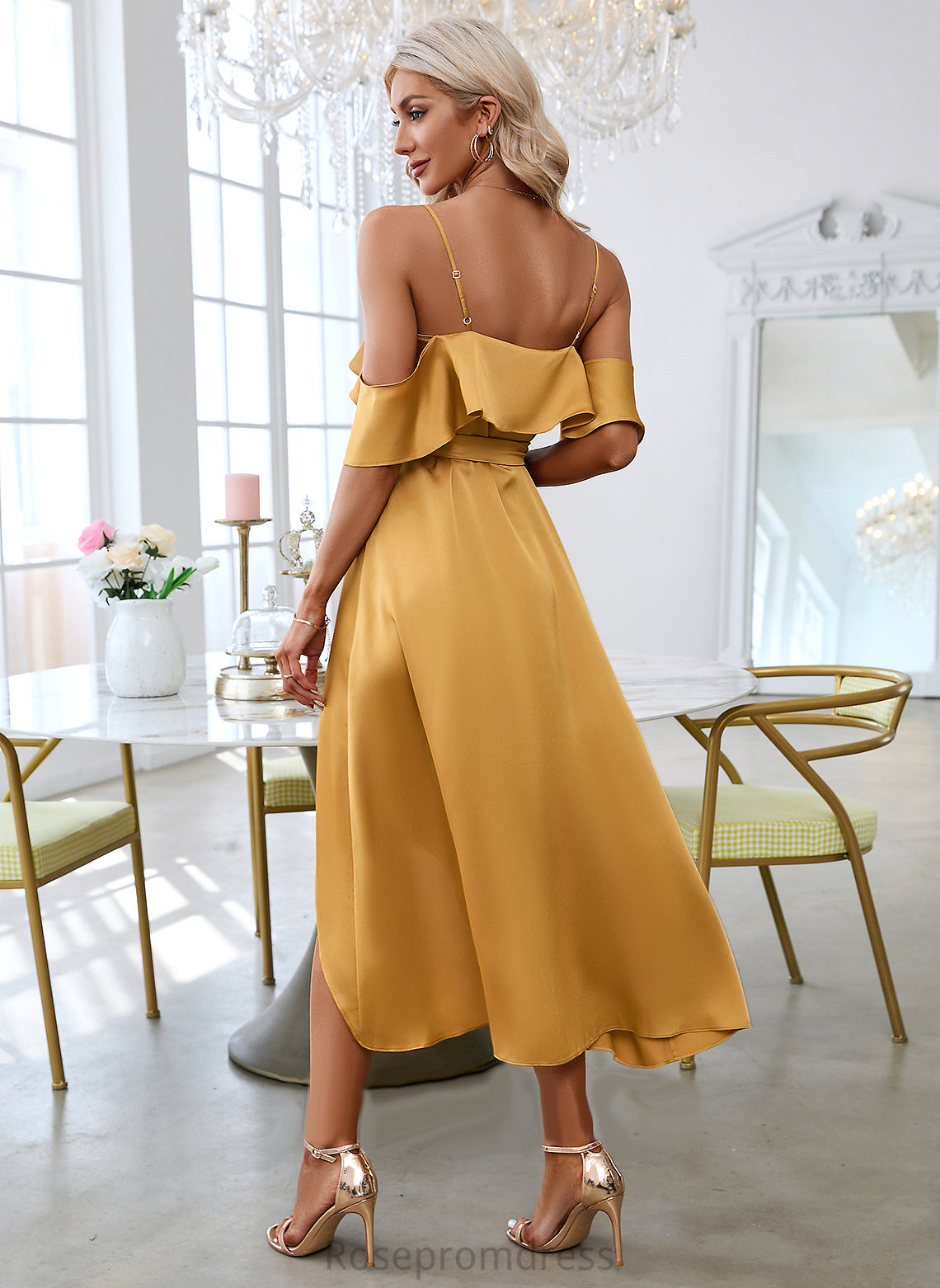 V-Neck Satin Sheath Club Dresses Mireya Elegant Asymmetrical Short Dresses Sleeves