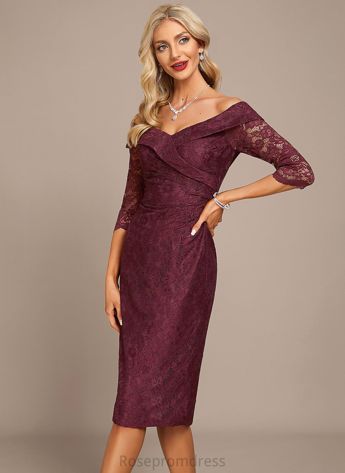 Jaylen Cocktail Dresses Lace Knee-Length Sheath/Column Cocktail Off-the-Shoulder Dress