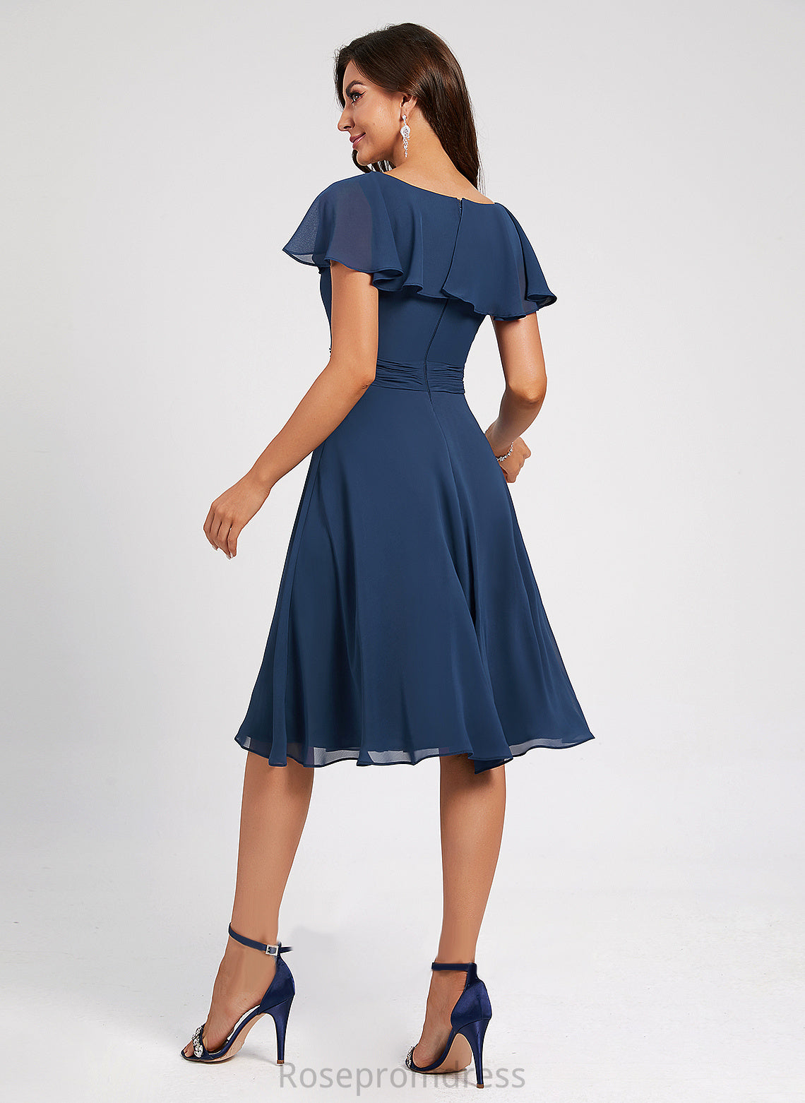 Chiffon Cocktail A-Line Cocktail Dresses With Amy Knee-Length Neck Pleated Ruffle Scoop Dress