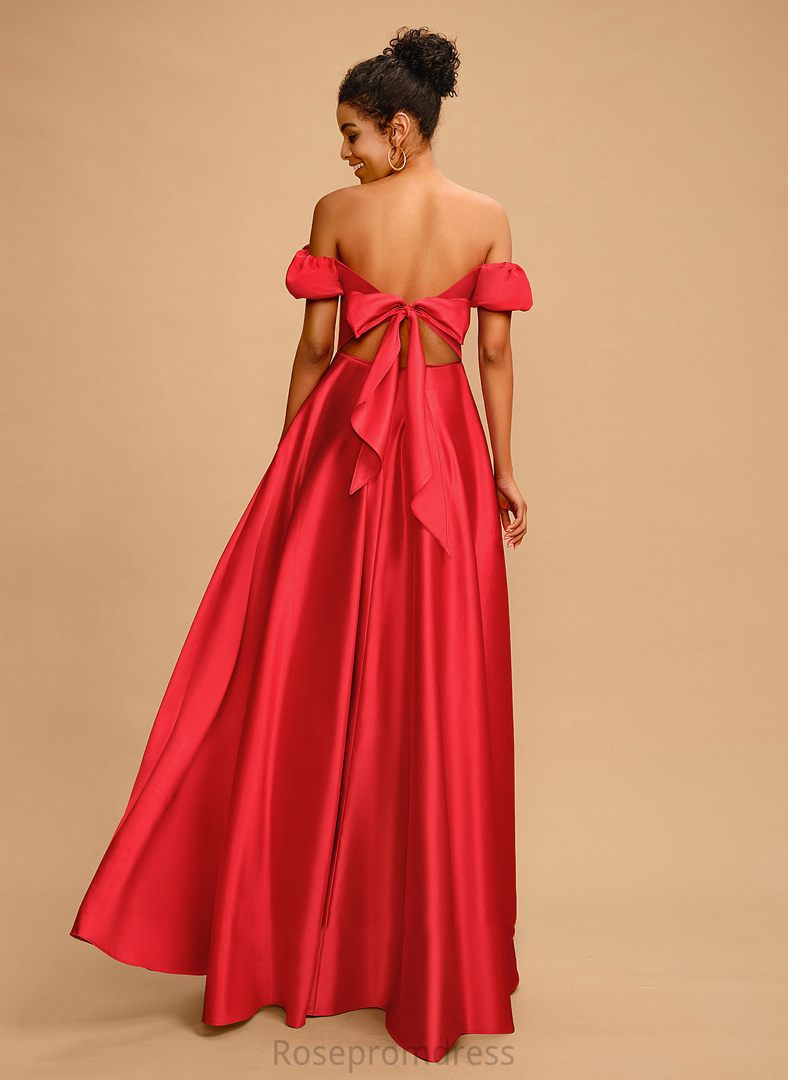 With Sweetheart Floor-Length Satin Ball-Gown/Princess Off-the-Shoulder Prom Dresses Bow(s) Kayden