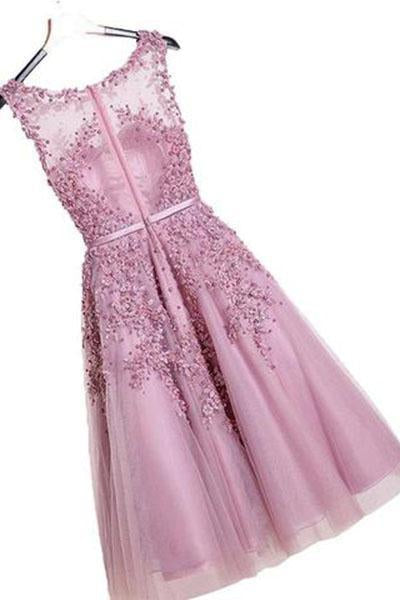 Floral Lace Applique Sheer Sweetheart Illusion Short A-Line Tulle Homecoming Dresses RS228