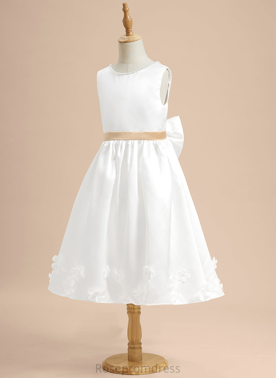 Girl Dress Flower Girl Dresses - Sleeveless Deborah A-Line With Satin Sash/Beading/Flower(s)/Bow(s) Scoop Neck Flower Tea-length