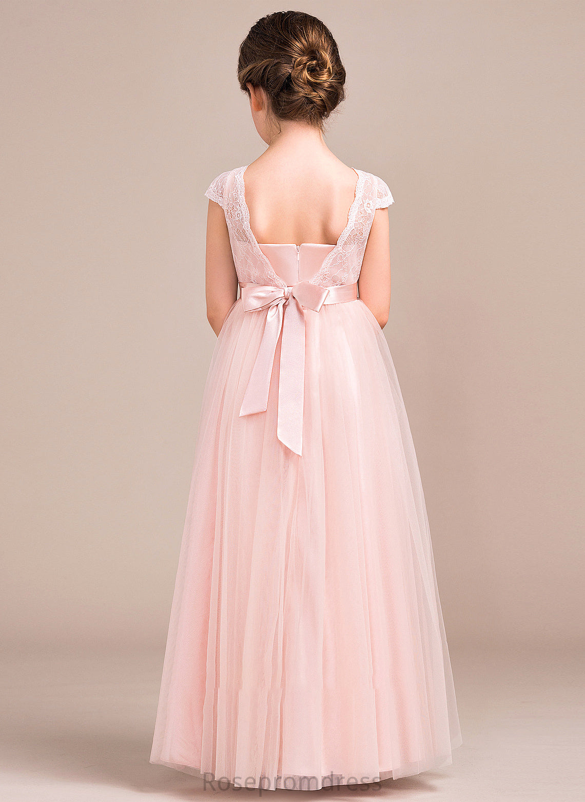 Junior Bridesmaid Dresses Scoop Neck Lace Bow(s) With Iyana A-Line Tulle Floor-Length