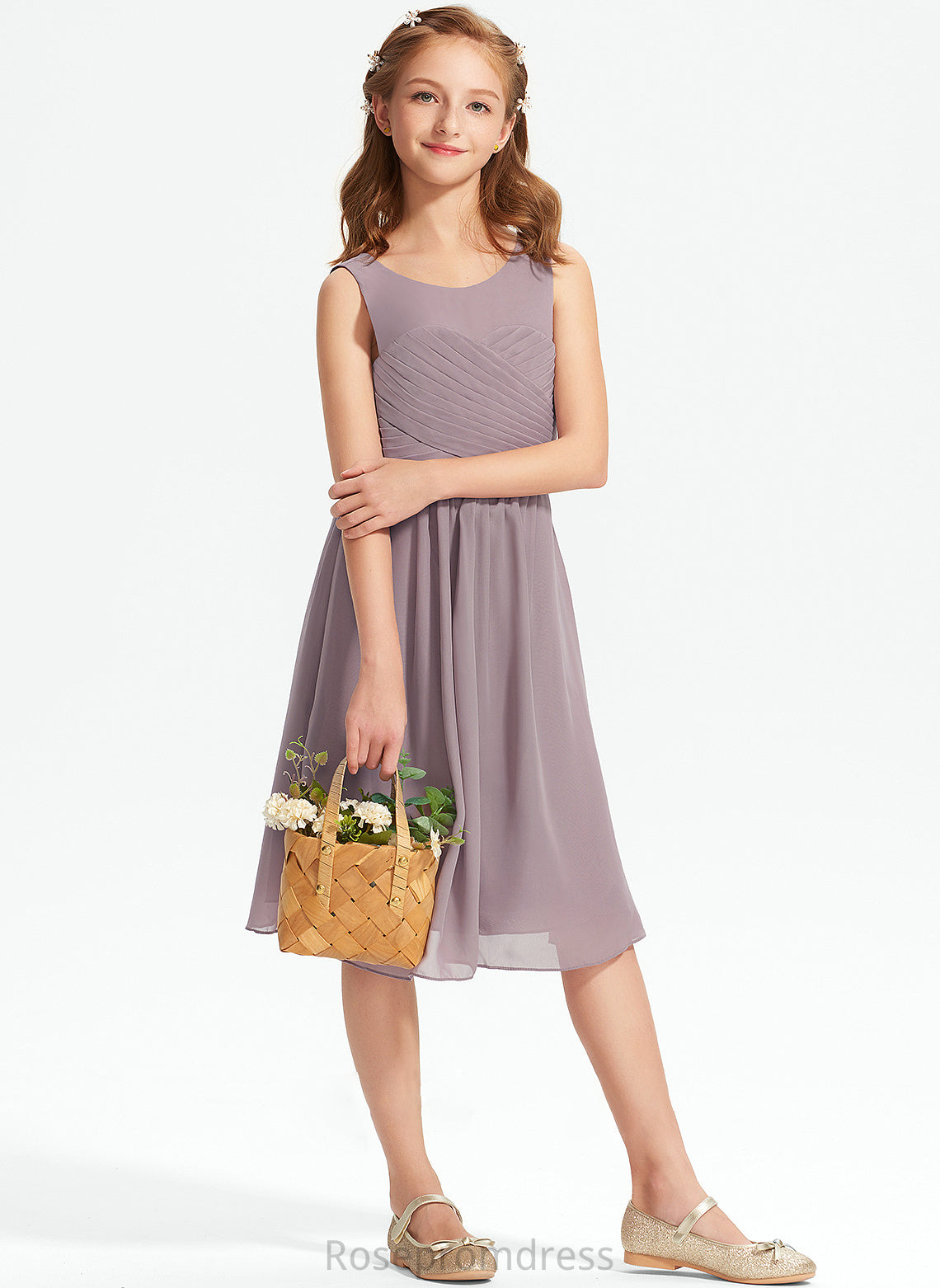 Scoop Junior Bridesmaid Dresses With Ruffle A-Line Knee-Length Neck Chiffon Prudence