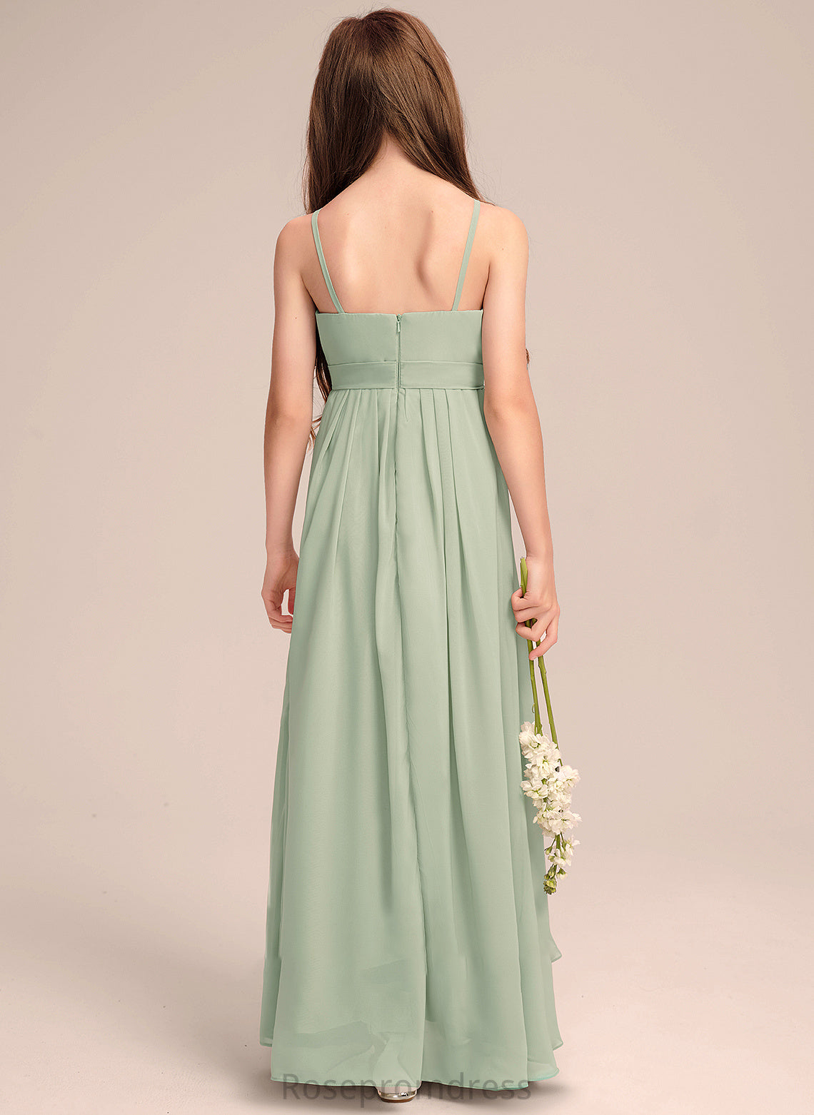 A-Line Floor-Length With Neck Chiffon Junior Bridesmaid Dresses Jacquelyn Ruffles Scoop Cascading