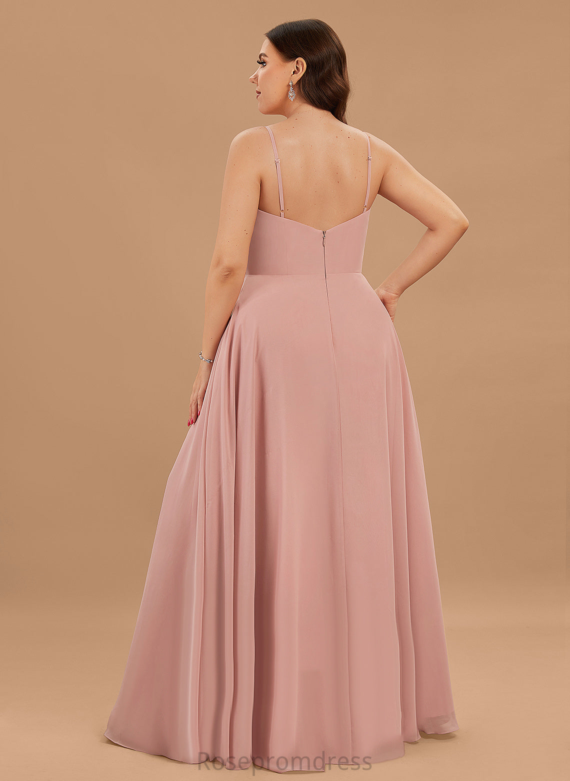 A-Line Pleated With Chiffon Terri V-neck Prom Dresses Floor-Length