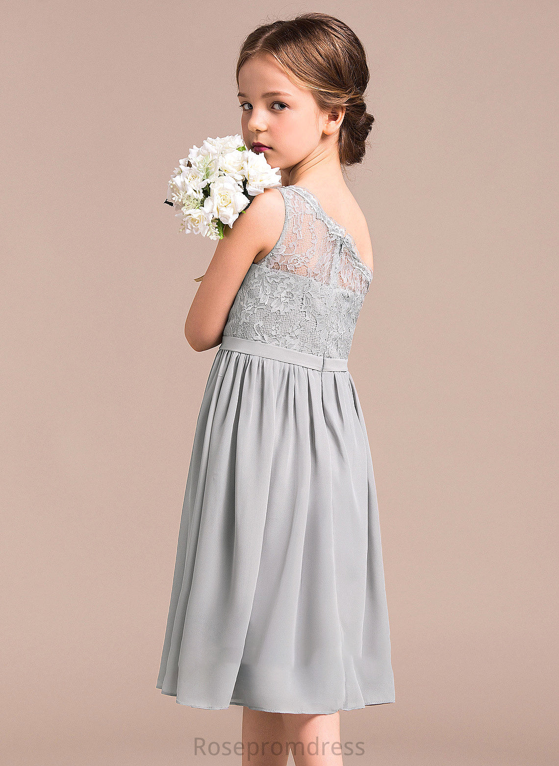 Chiffon One-Shoulder Knee-Length A-Line Harmony Junior Bridesmaid Dresses Lace