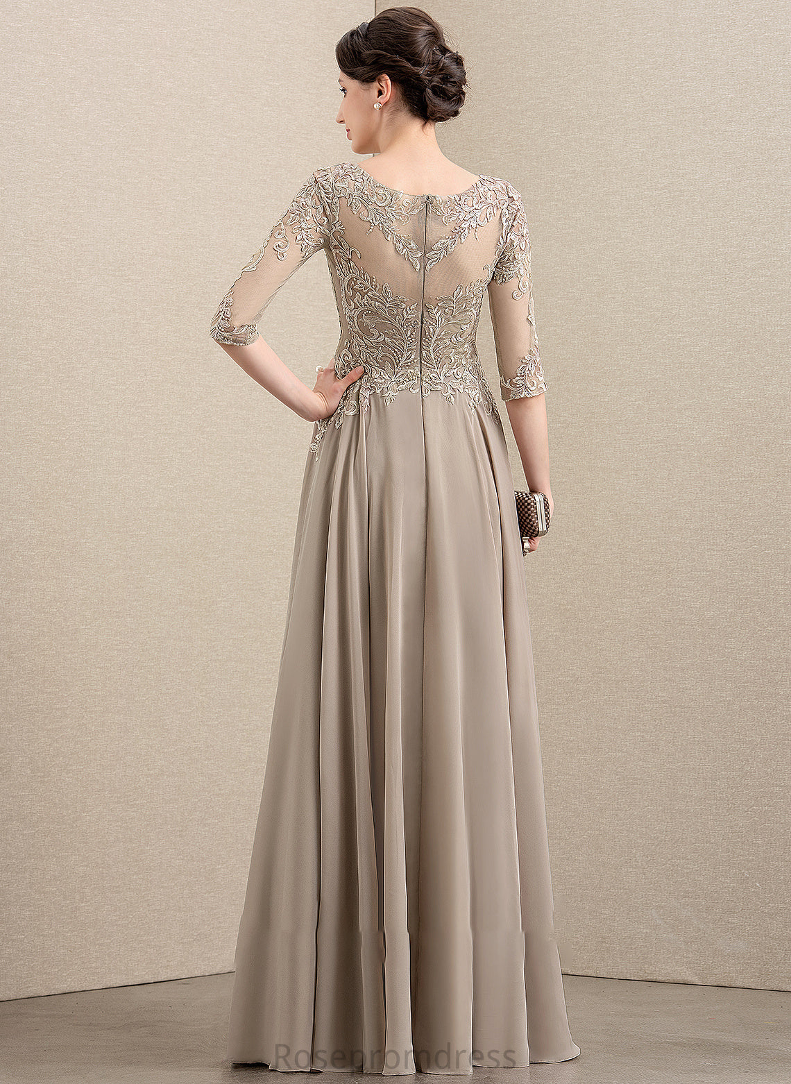 Chiffon Mother of the Bride Dresses Floor-Length Elianna Lace the Neck of Bride A-Line Sequins With Scoop Mother Dress