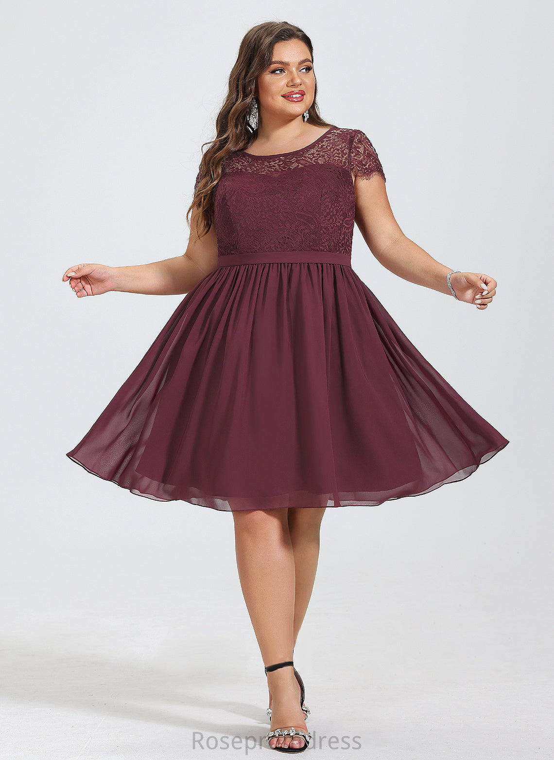 Knee-Length Chiffon Neck Alisha Lace Scoop Cocktail Dresses Dress A-Line Cocktail