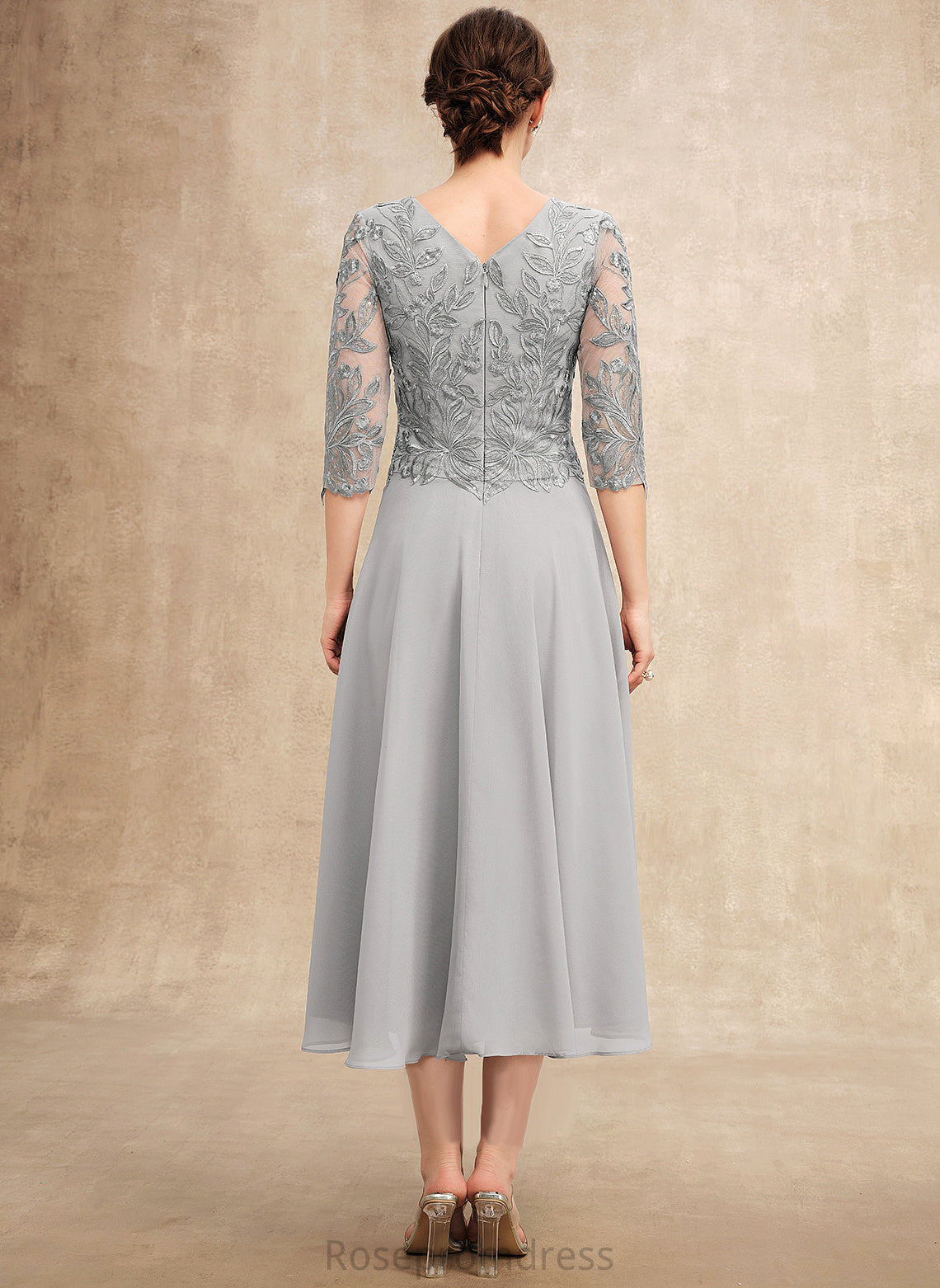 Mother With Bride Scoop of Chiffon Mother of the Bride Dresses Jeanie Sequins Lace the A-Line Tea-Length Dress Neck