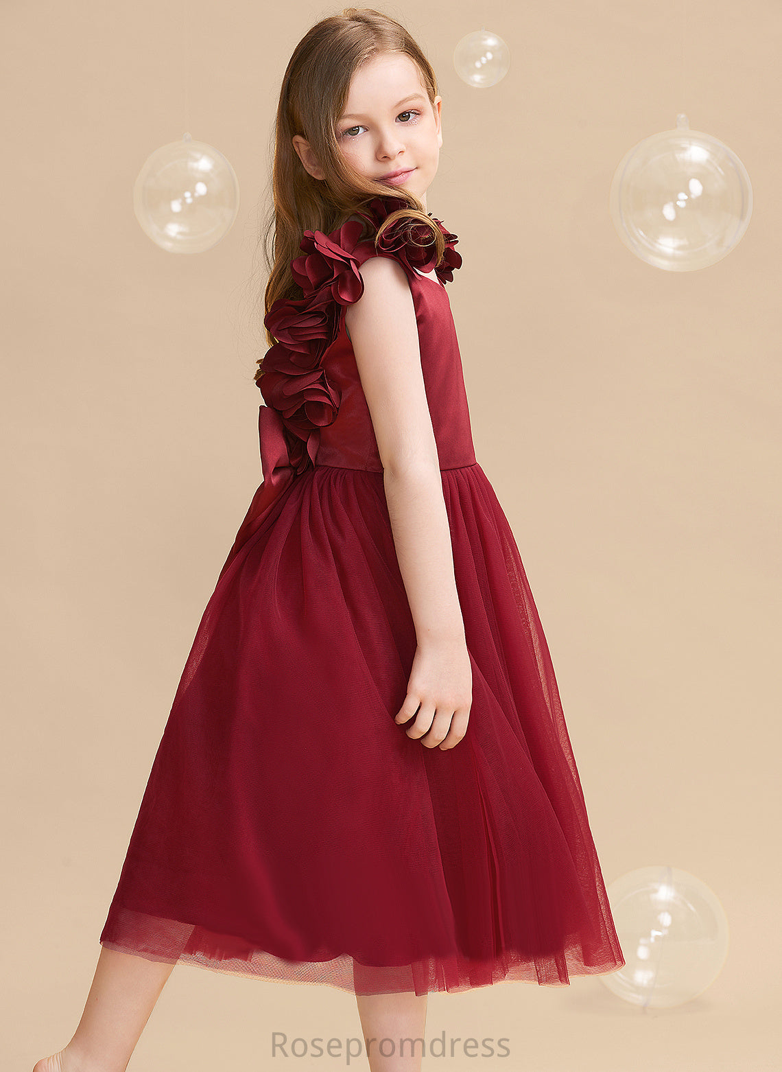 Sleeveless Sally A-Line Flower With Flower Girl Dresses Girl - Tea-length V-neck Flower(s)/Bow(s) Dress Satin/Tulle