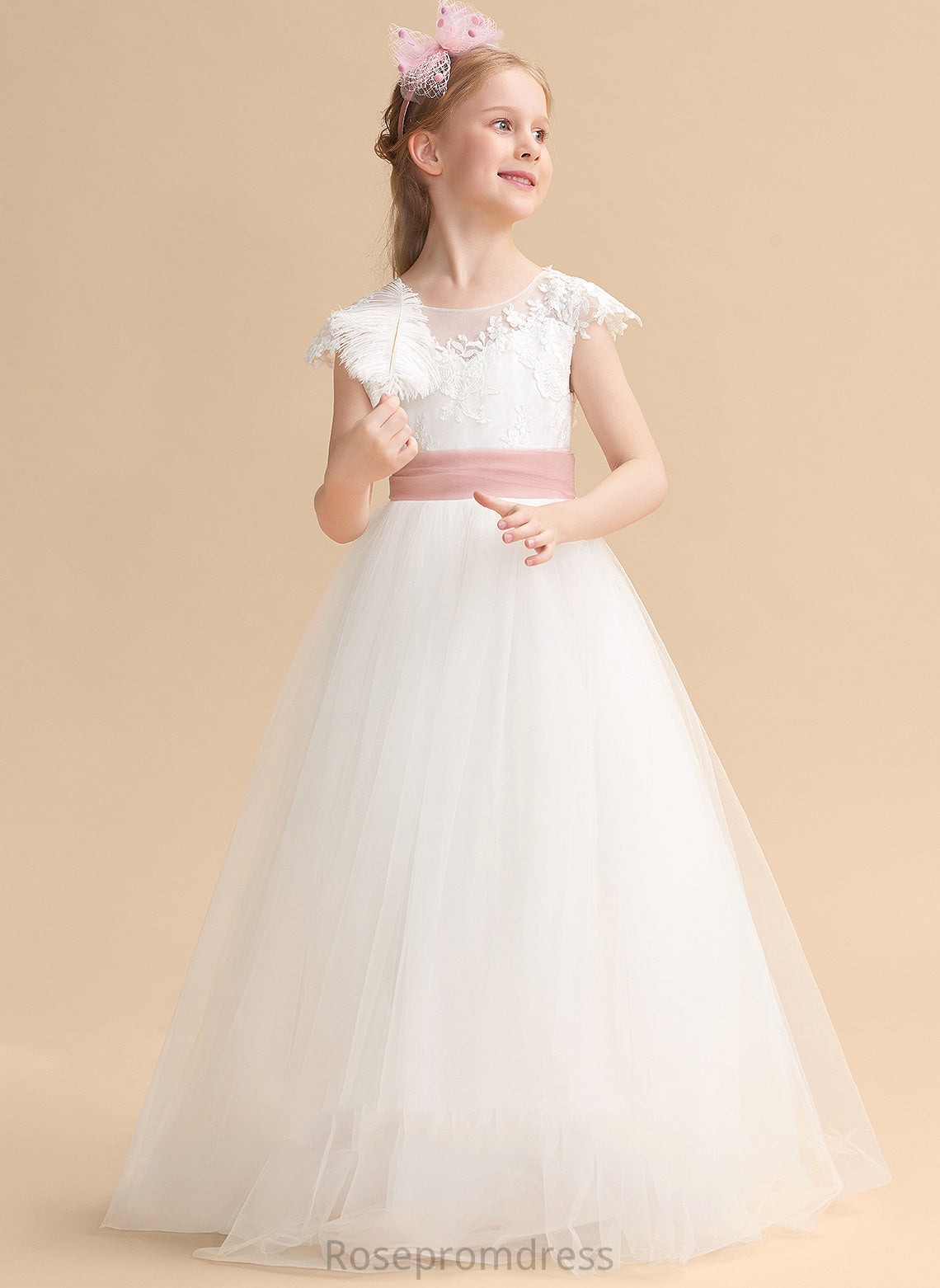 Scoop Lace/Sash Ball-Gown/Princess Sleeveless Girl Flower Neck Floor-length With Lace Dress - Flower Girl Dresses Genesis