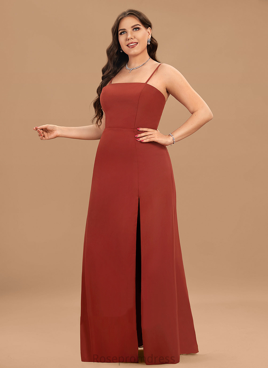 Length Fabric Floor-Length Straps&Sleeves Neckline Square Sheath/Column Silhouette Maisie Natural Waist V-Neck Floor Length Bridesmaid Dresses