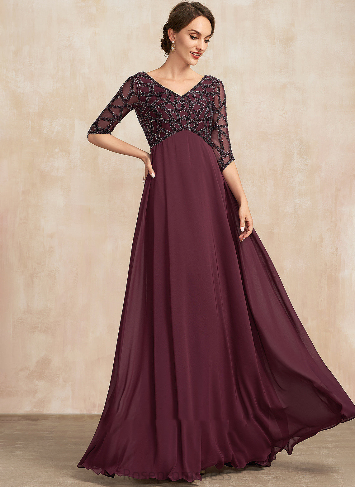 Floor-Length With Mother of the Bride Dresses the Chiffon Bride Beading Dress Empire Anabelle of V-neck Mother