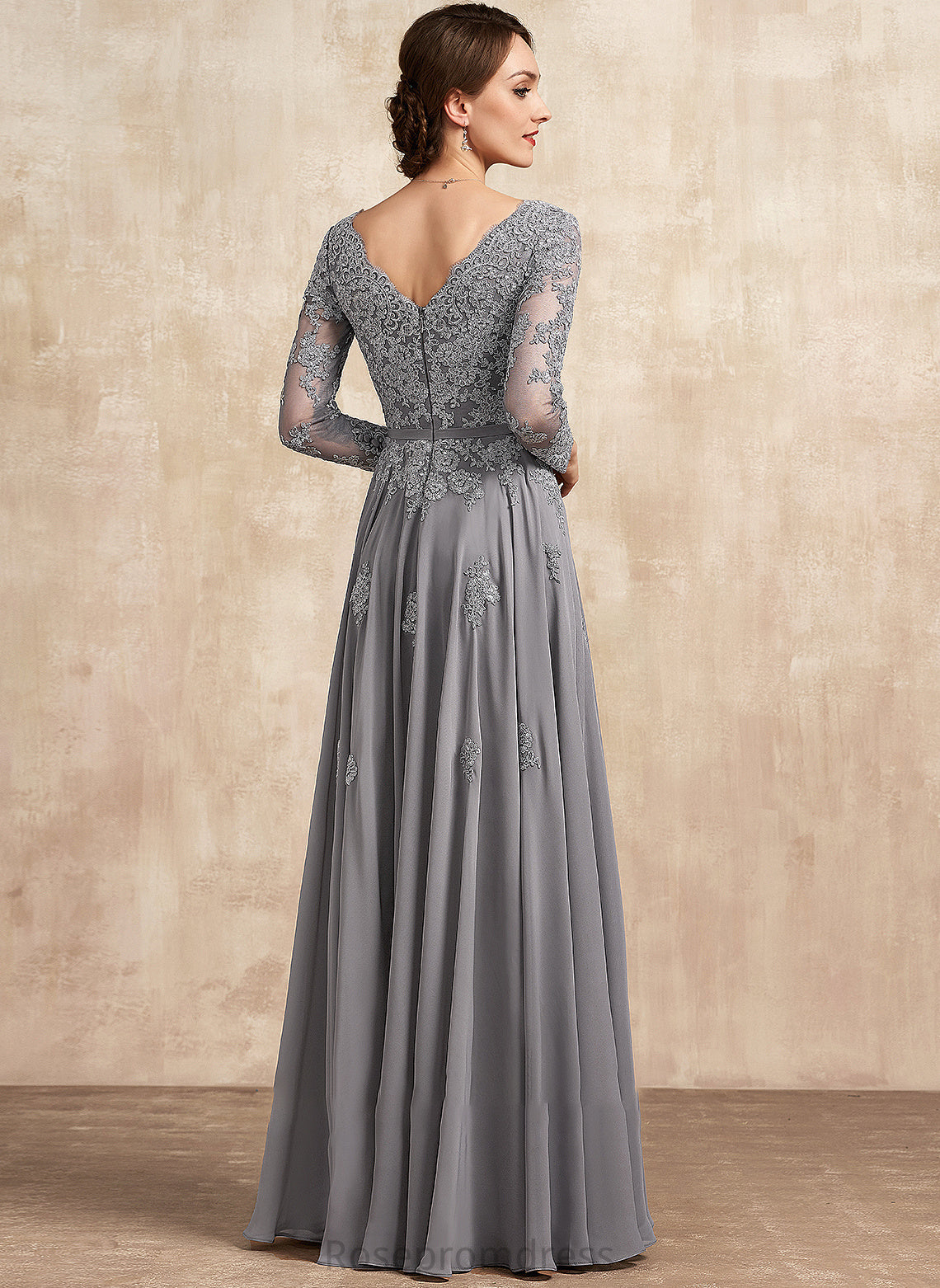 Floor-Length the Bride Mother Lace V-neck A-Line Chiffon Dress Mother of the Bride Dresses Jazlyn of