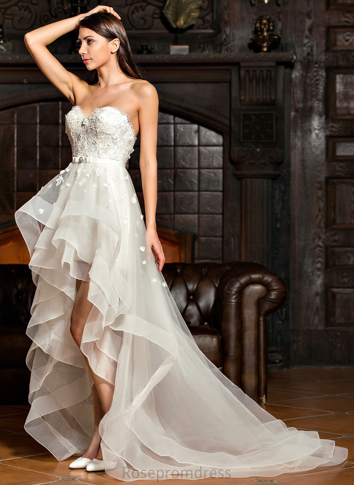 Sweetheart With A-Line Charmeuse Dress Lace Bow(s) Asymmetrical Sadie Beading Wedding Wedding Dresses Tulle