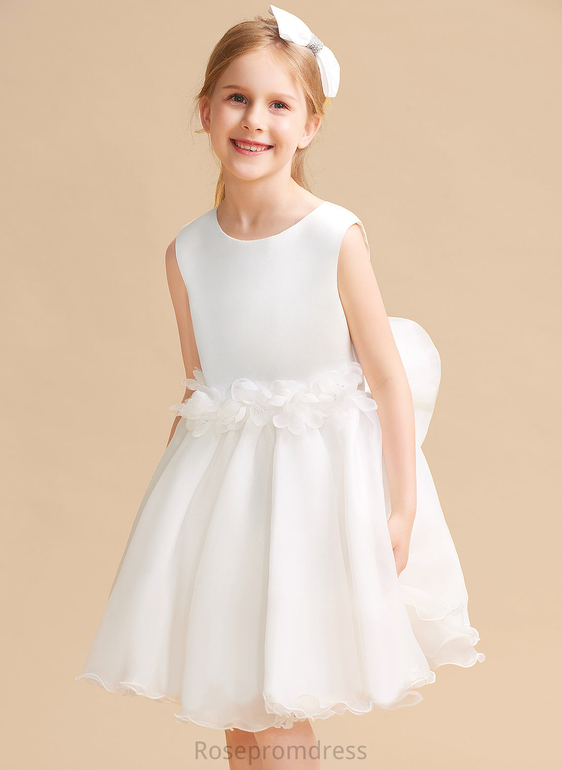 A-Line Flower Girl Dresses Girl Dress - Organza Diya Sleeveless Knee-length Flower Neck Scoop