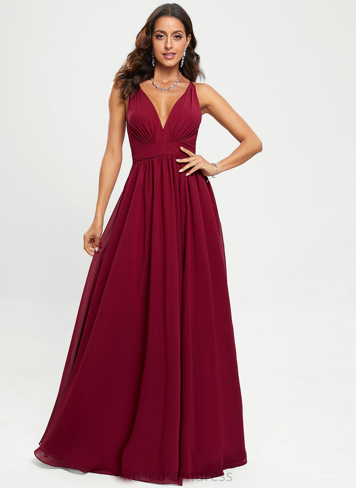 V-neck Floor-Length Prom Dresses Damaris A-Line Chiffon