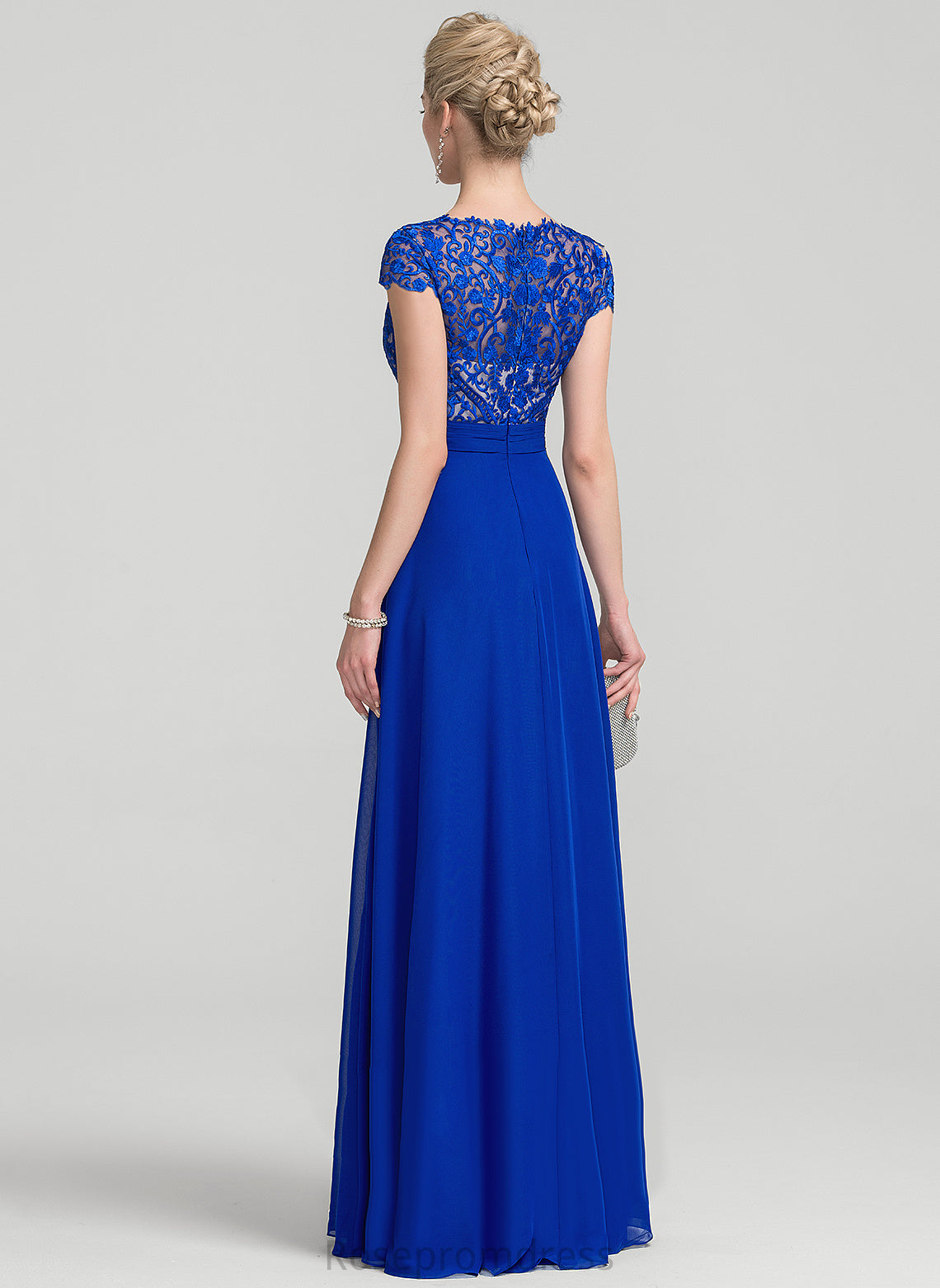 A-Line Lorna Ruffle With Floor-Length Chiffon V-neck Lace Prom Dresses