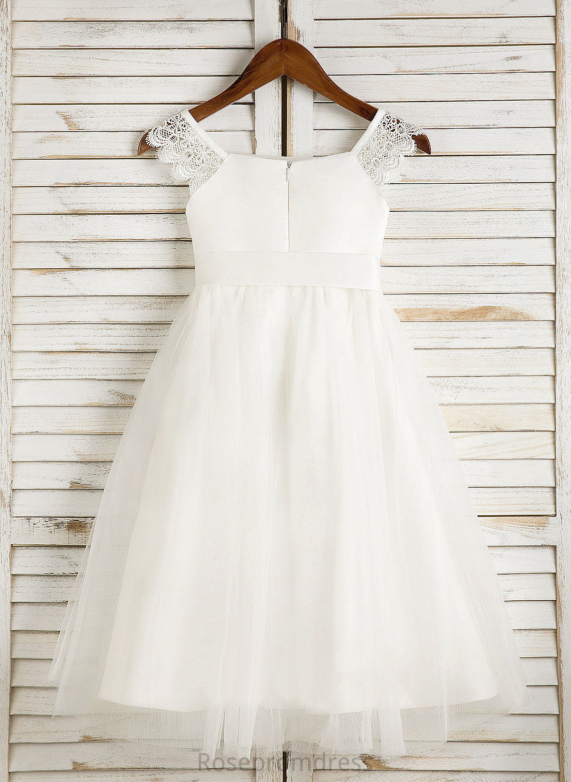 Neckline Flower Lace/Sash Sleeveless Dress Flower Girl Dresses Moriah Girl With - Square Tea-length Satin/Tulle A-Line