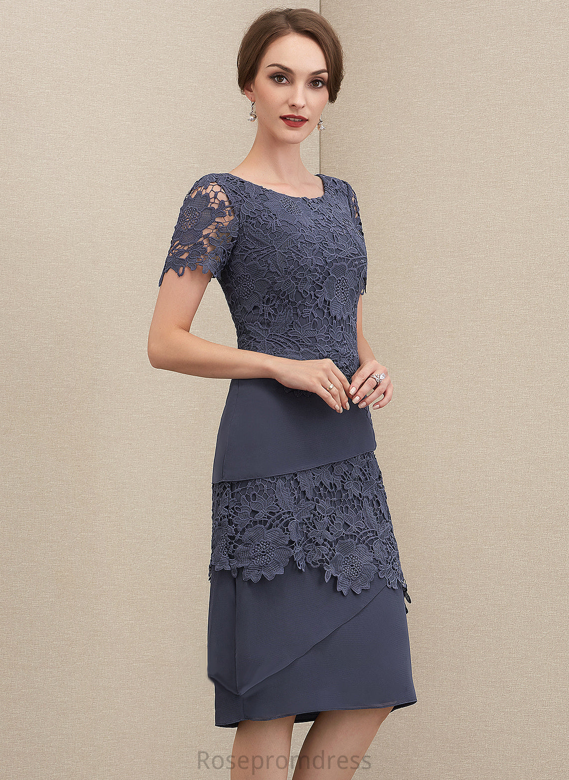 of Knee-Length Mother of the Bride Dresses Scoop Sheath/Column Allison Lace Bride the Neck Dress Mother Chiffon