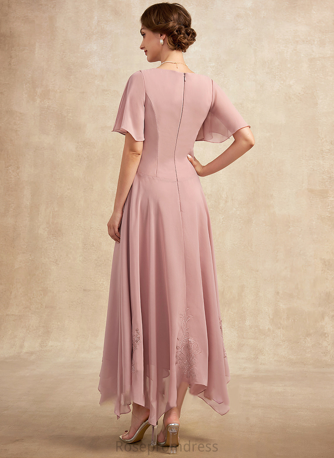 A-Line Amya Neck Bride Ankle-Length the Mother of the Bride Dresses of Lace Chiffon Mother Dress Cowl