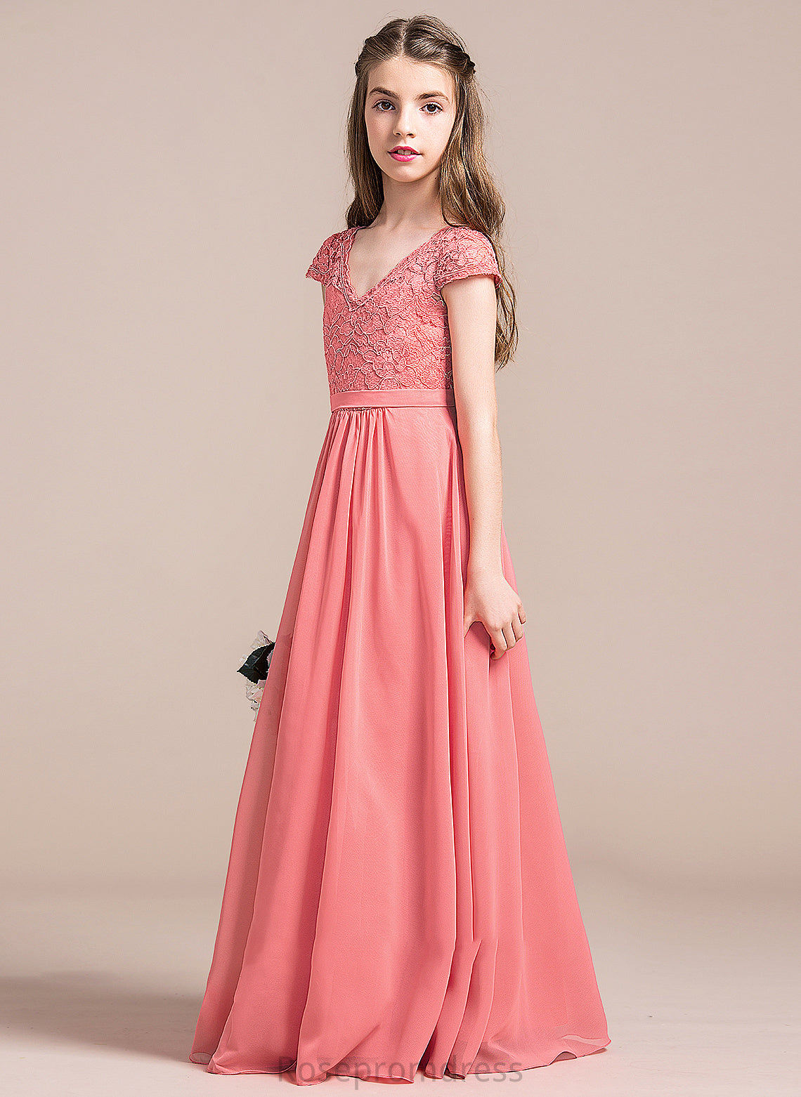 Chiffon Ivy Floor-Length V-neck Junior Bridesmaid Dresses Lace A-Line