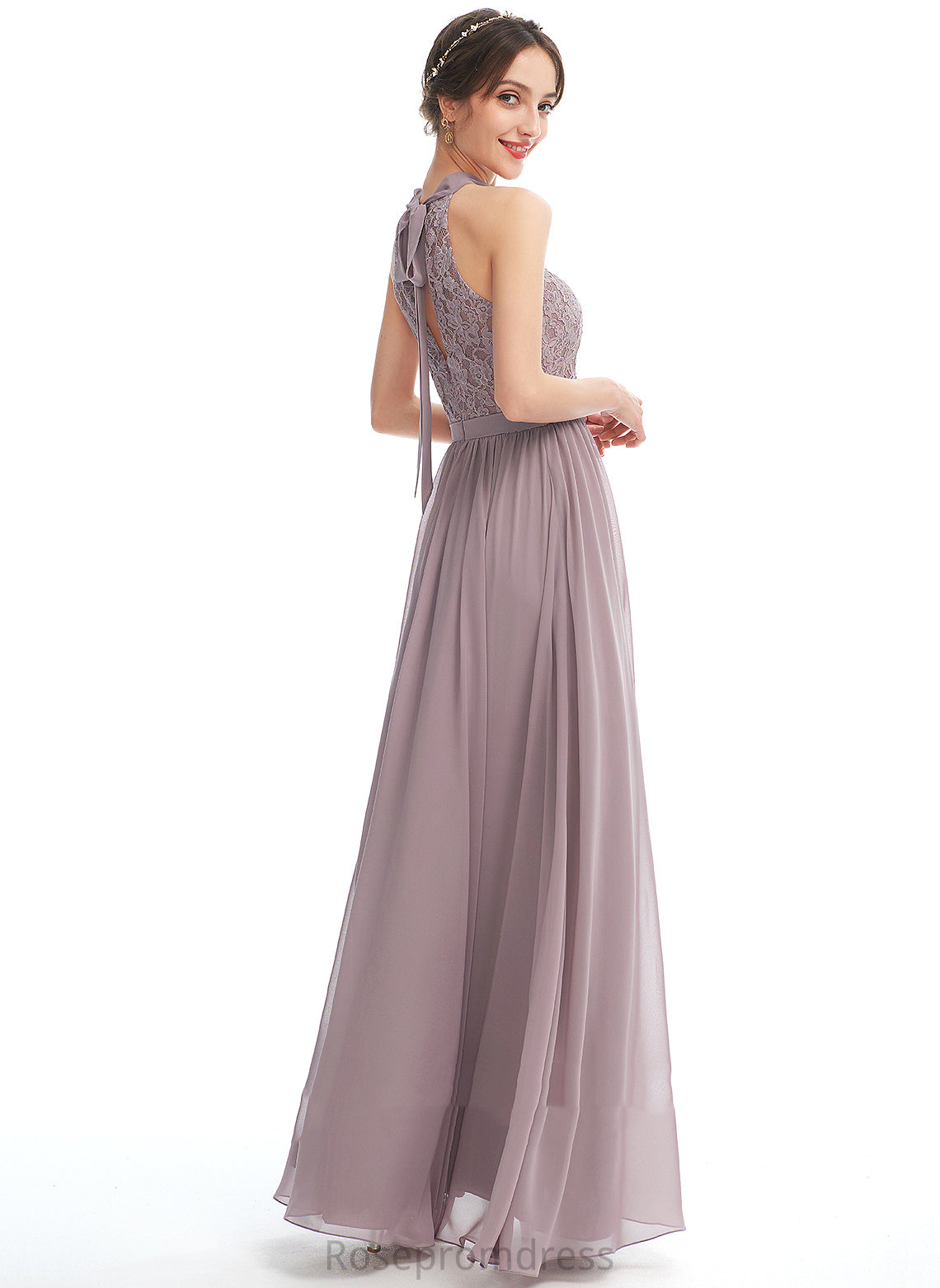 Embellishment Floor-Length Silhouette Length Fabric A-Line Halter SplitFront Neckline Amirah Natural Waist One Shoulder Bridesmaid Dresses