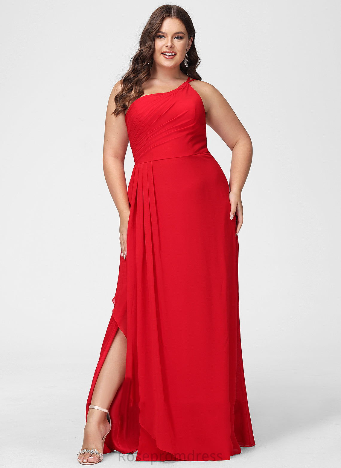 Length Neckline Silhouette Floor-Length One-Shoulder SplitFront Ruffle Embellishment A-Line Fabric Cameron V-Neck Bridesmaid Dresses