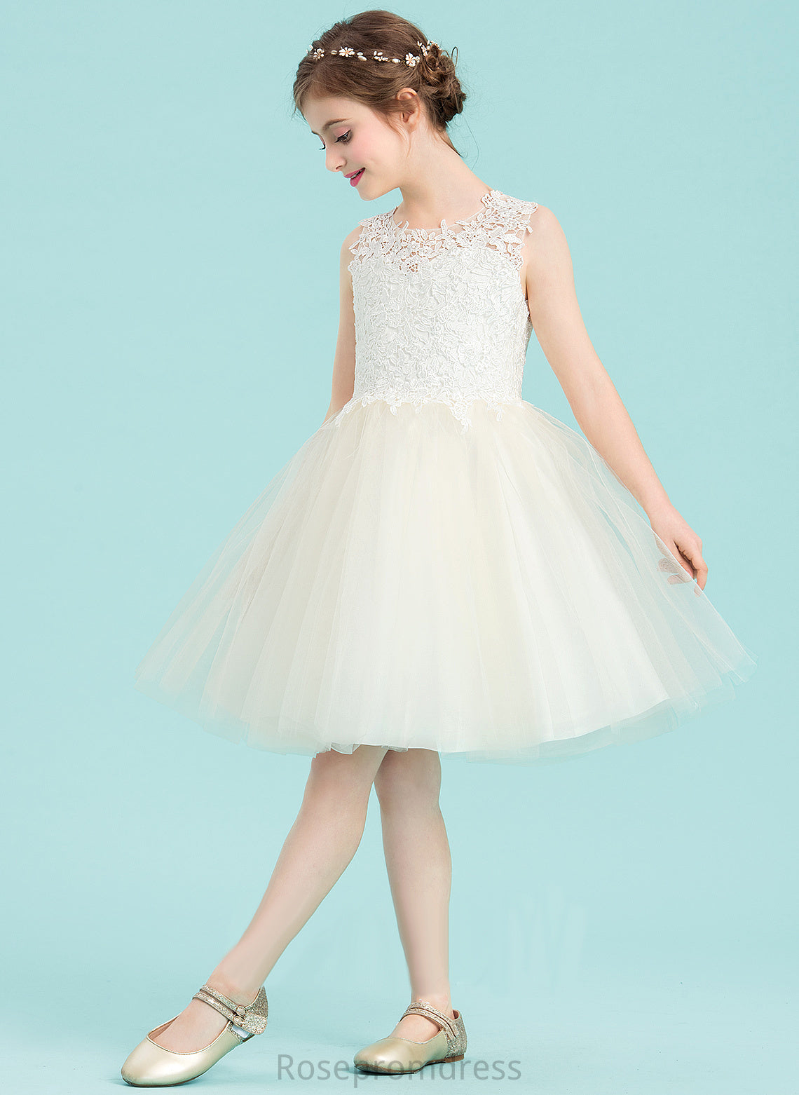 Dress Scoop Knee-length Flower Girl Dresses Flower A-Line Aaliyah Hole Tulle/Lace Neck - Back Girl Sleeveless With