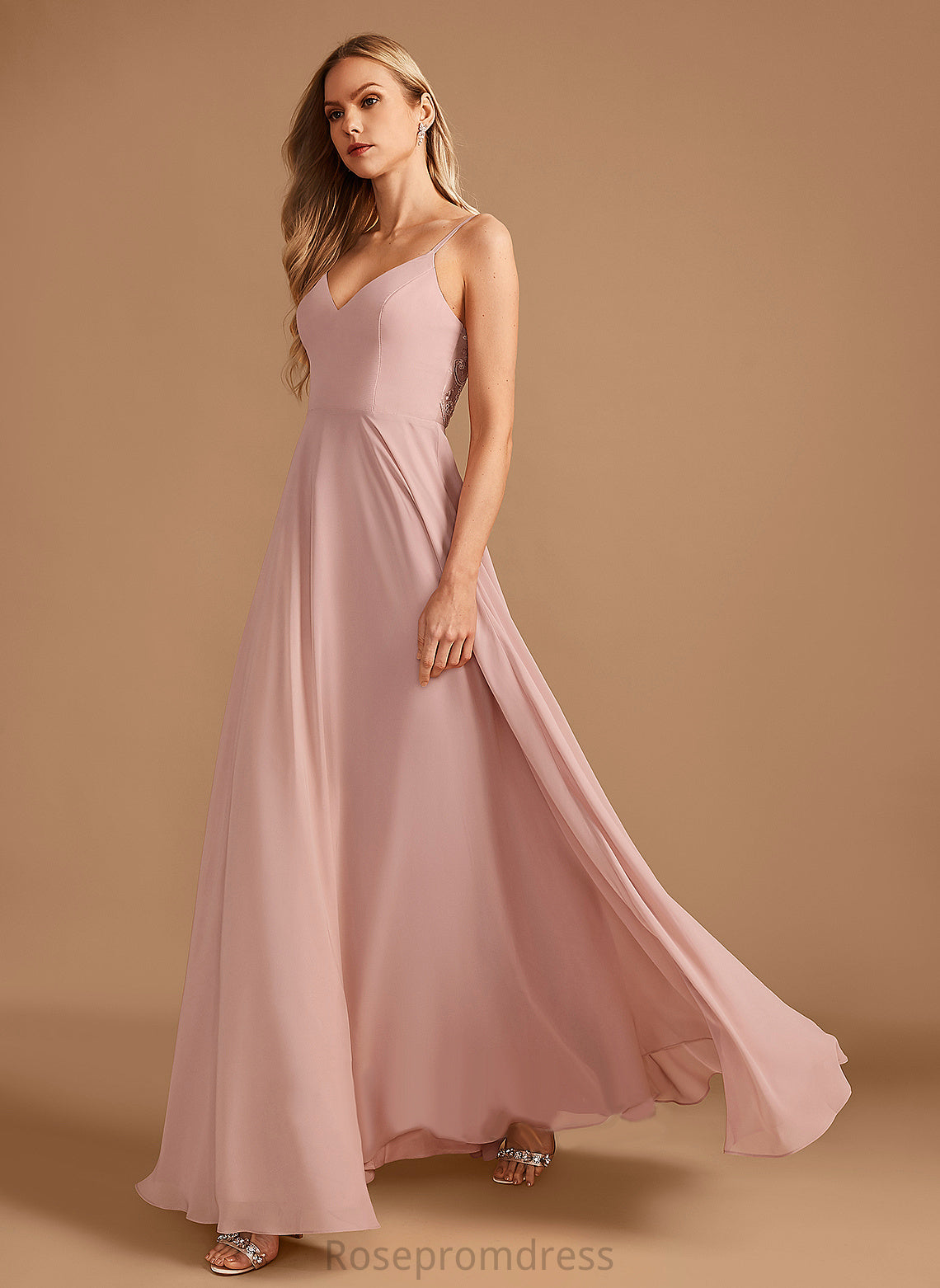 Floor-Length Lace Silhouette V-neck Length A-Line Fabric Embellishment Neckline Londyn Bridesmaid Dresses