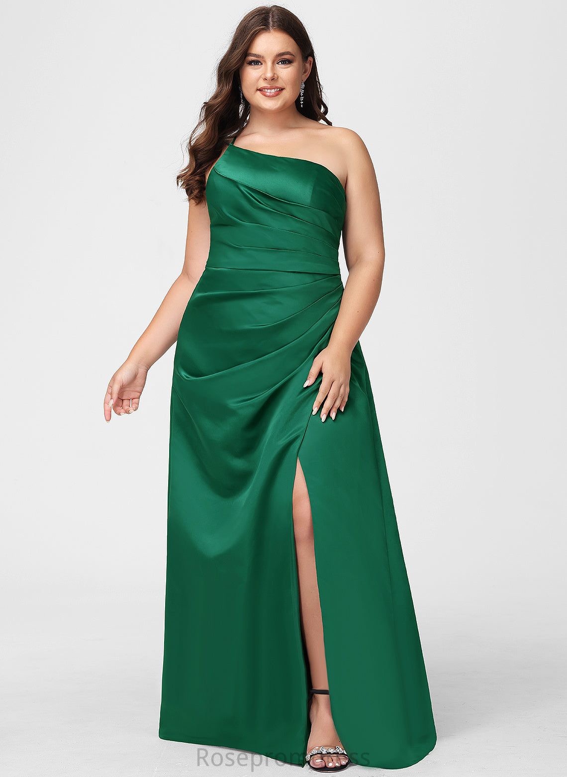 Floor-Length Satin Silhouette OneShoulder A-line Fabric Neckline Straps&Sleeves Length Dulce Bridesmaid Dresses