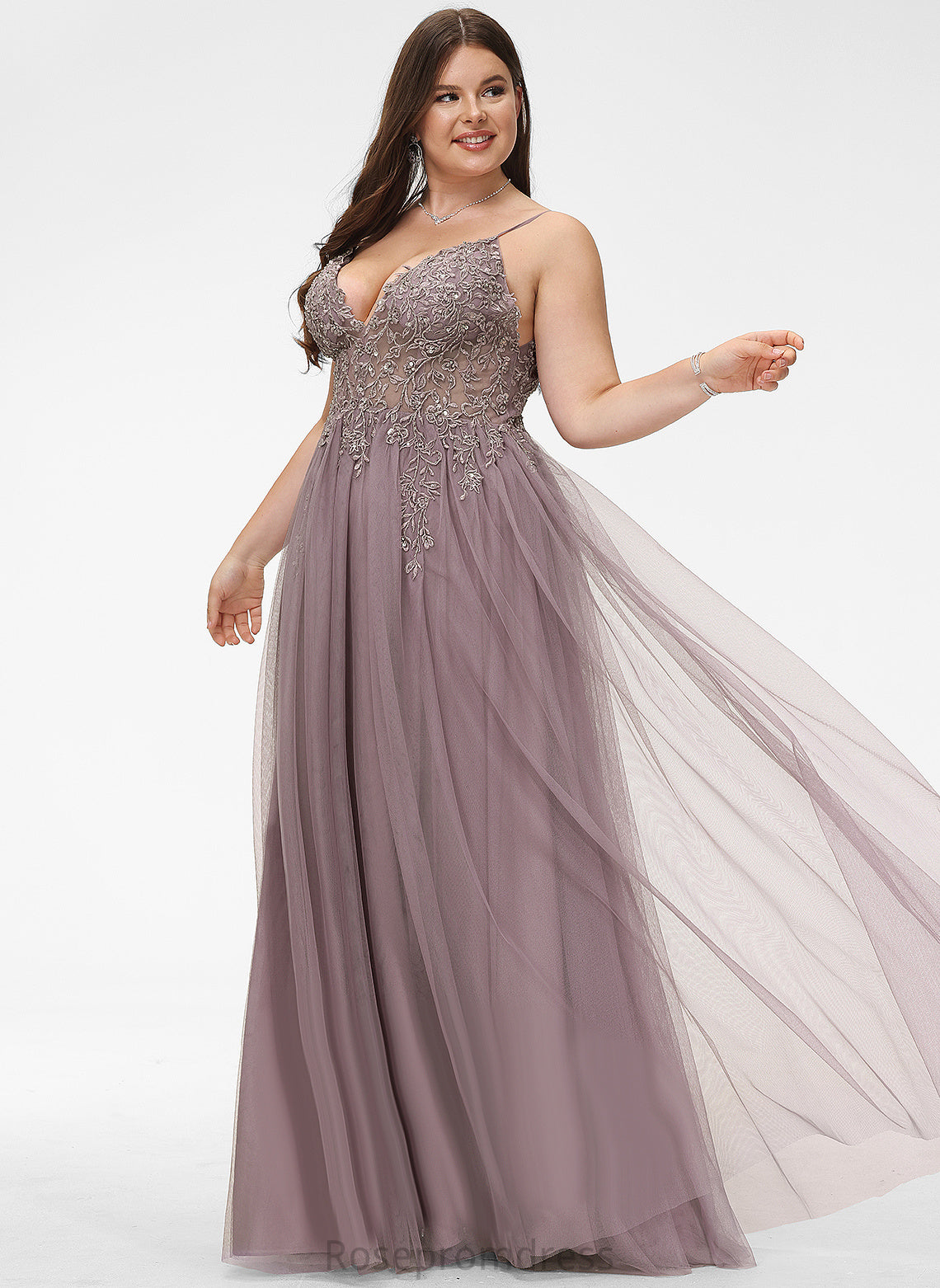 Tulle With Ball-Gown/Princess Prom Dresses V-neck Sequins Baylee Beading Floor-Length