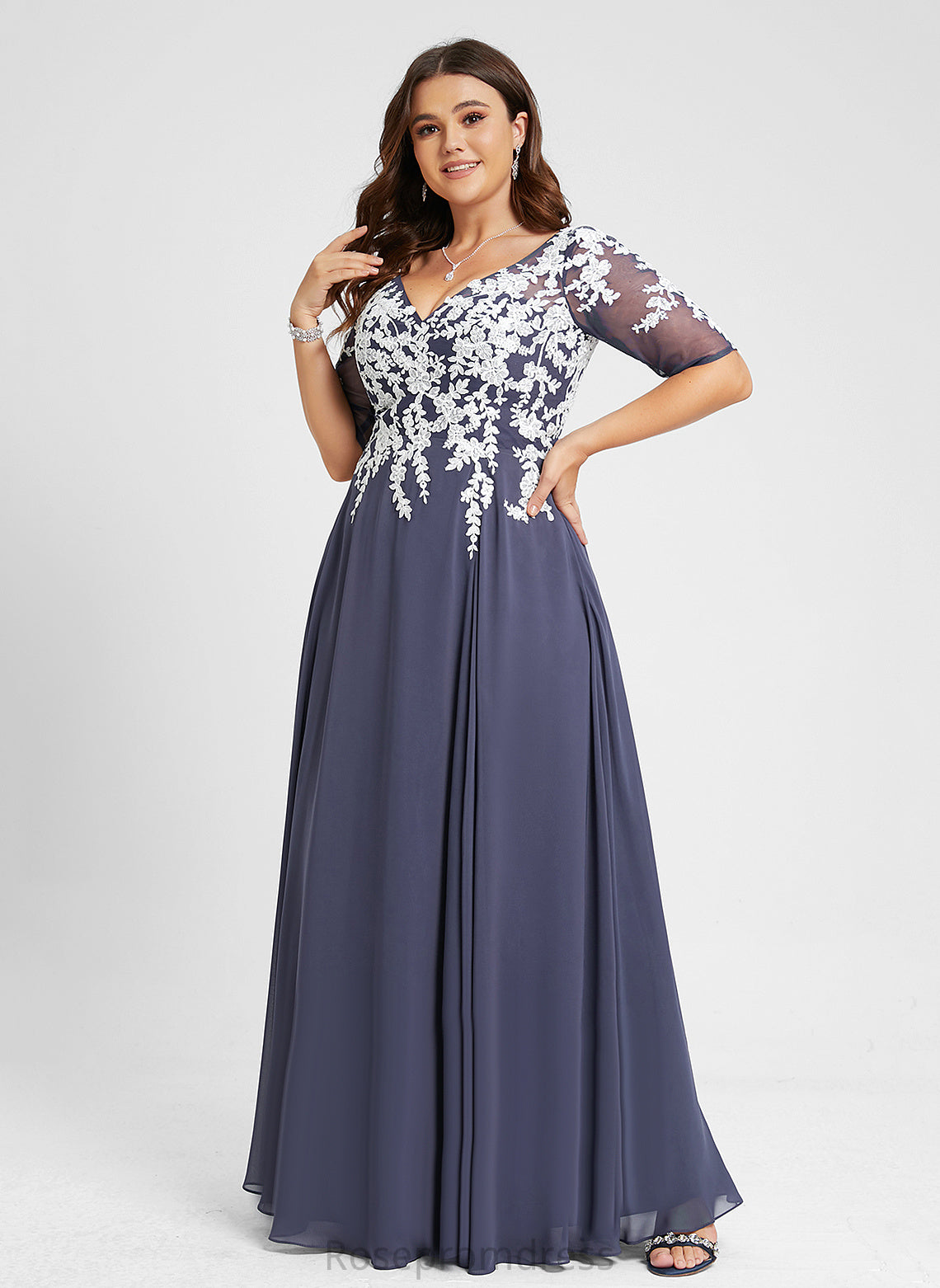 Lydia Prom Dresses V-neck Lace Floor-Length A-Line Chiffon