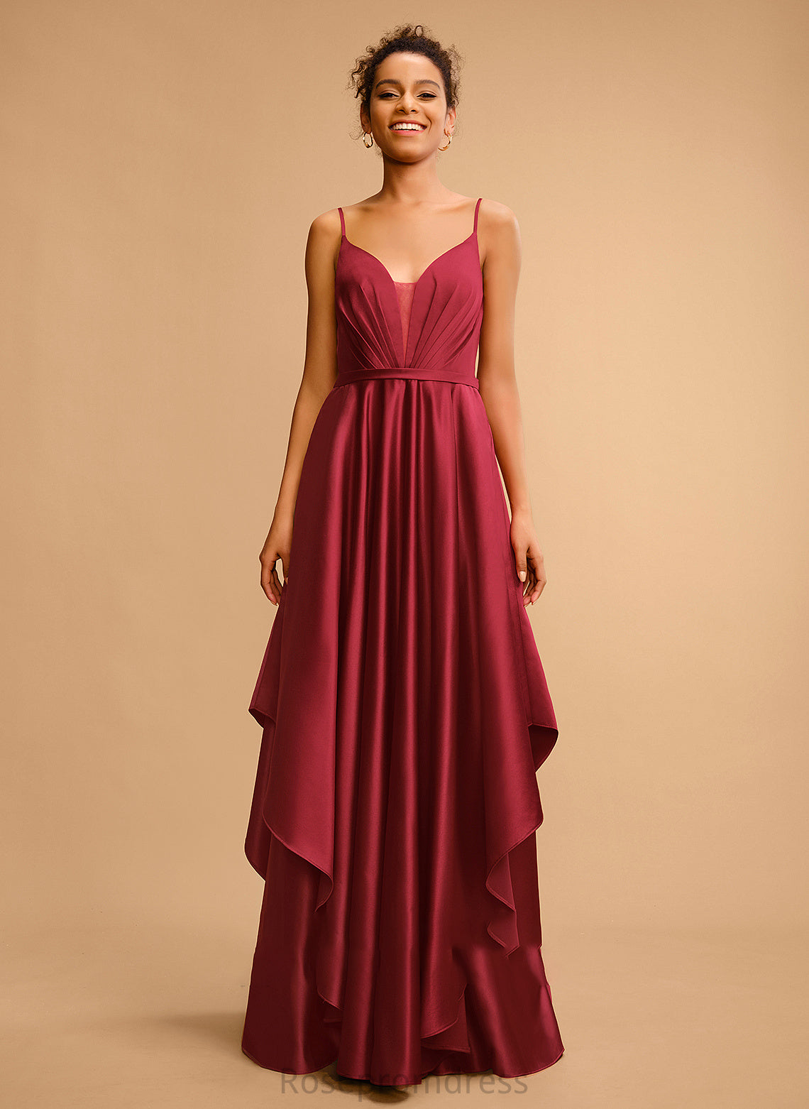 Ball-Gown/Princess Floor-Length Satin Prom Dresses Camilla V-neck