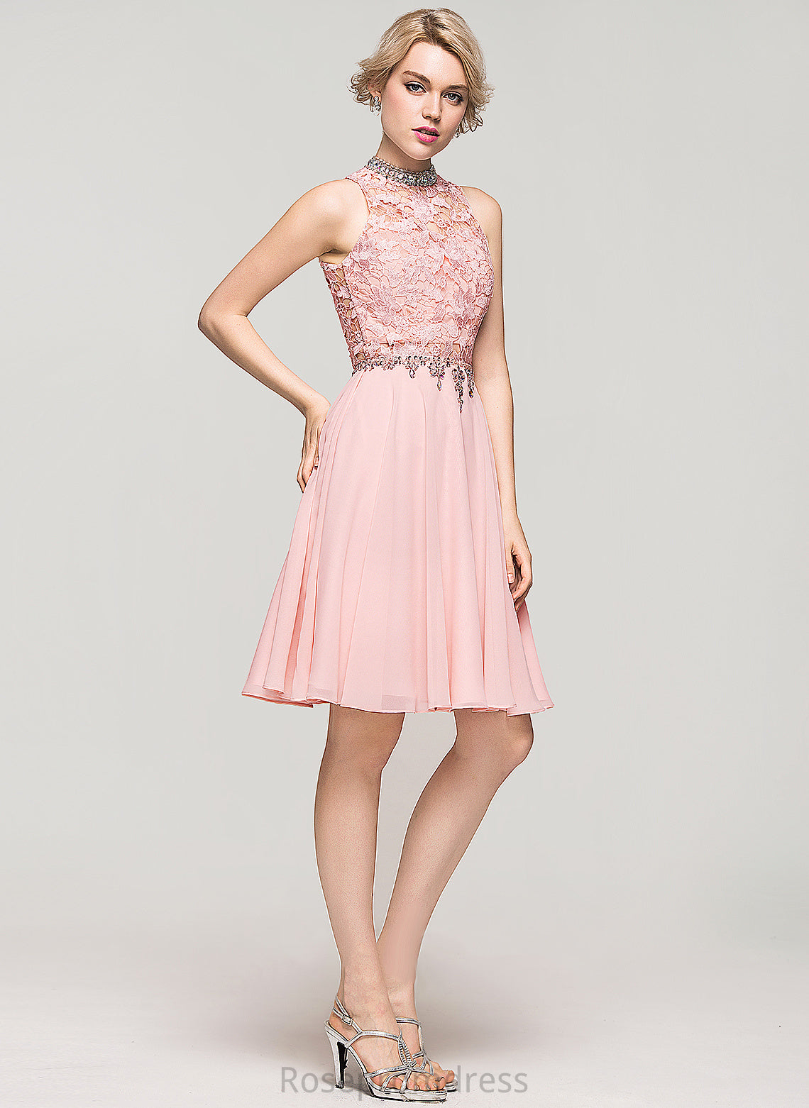 Lace High Samantha Knee-Length Dress Chiffon Beading With Homecoming A-Line Homecoming Dresses Sequins Neck