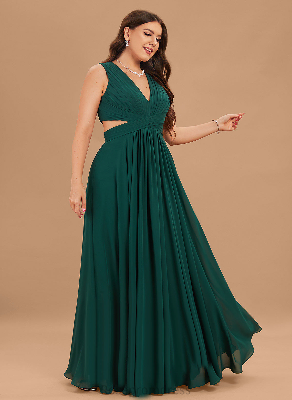 A-Line Floor-Length Silhouette Neckline Pleated Length Fabric V-neck Embellishment Lizeth Bridesmaid Dresses