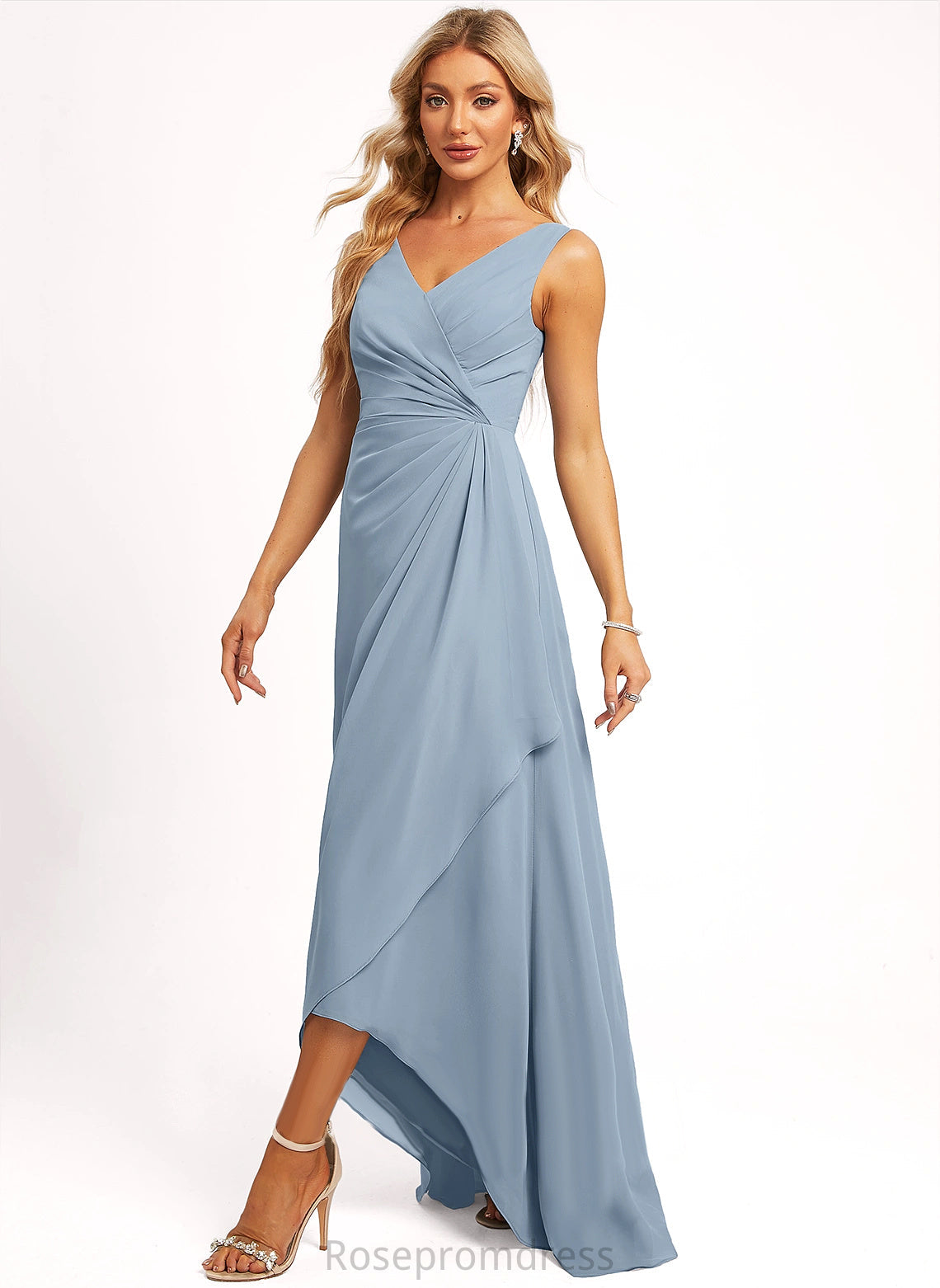 Neckline Asymmetrical V-Neck Length A-line Silhouette Fabric Straps&Sleeves Jewel Bridesmaid Dresses