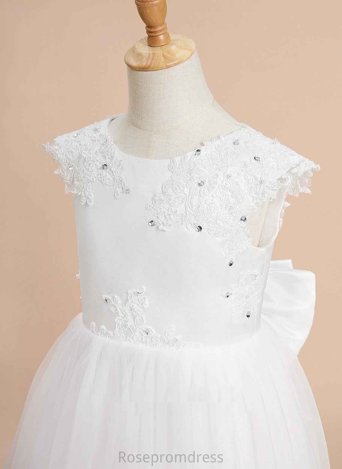 Girl Flower Girl Dresses A-Line With Tulle - Neck Flower Beading/Sequins/Bow(s) Serena Sleeveless Scoop Knee-length Dress