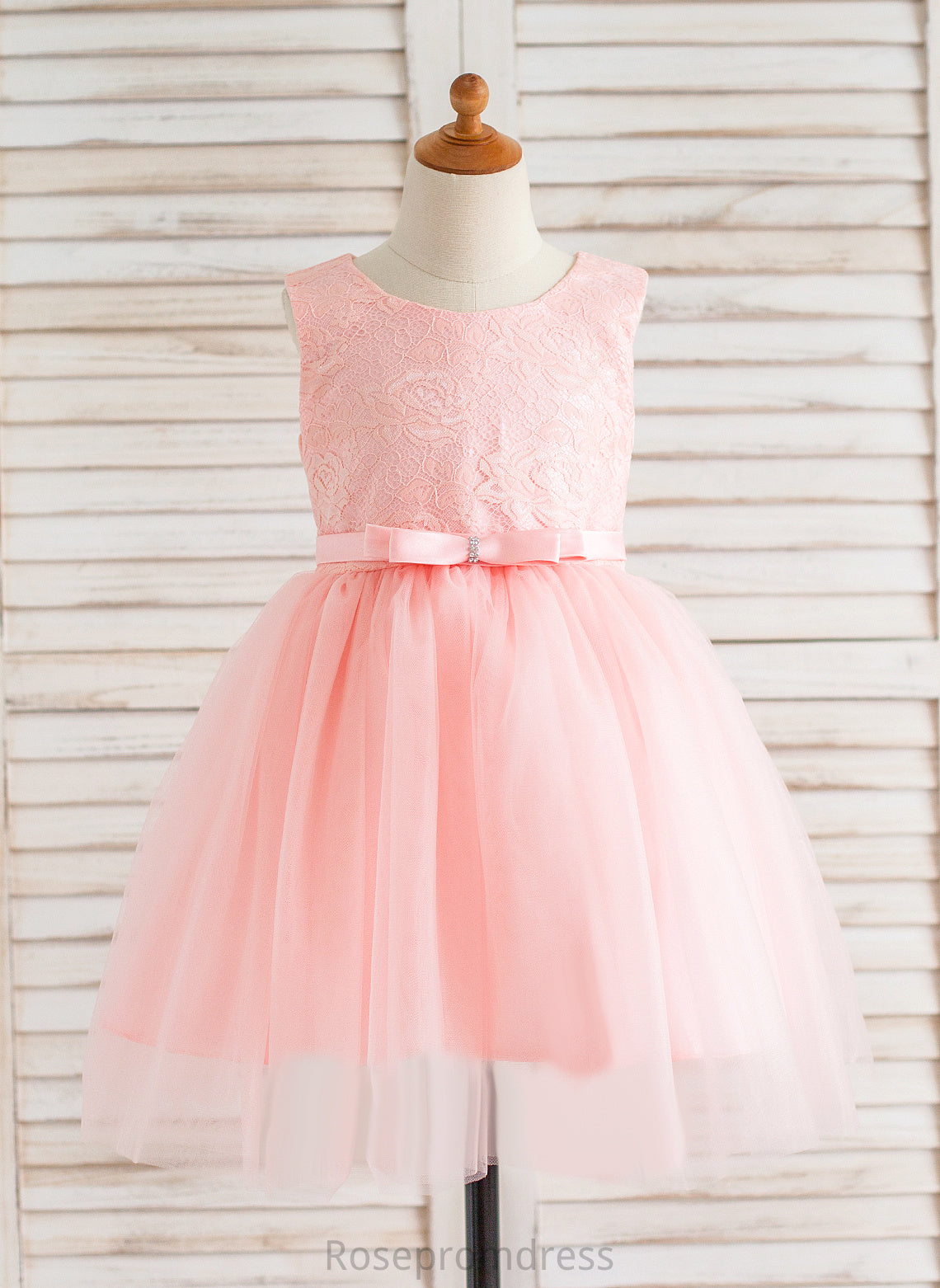 Girl Thalia Bow(s) Scoop Ball-Gown/Princess Flower Neck Dress Flower Girl Dresses With Knee-length Sleeveless Tulle/Lace