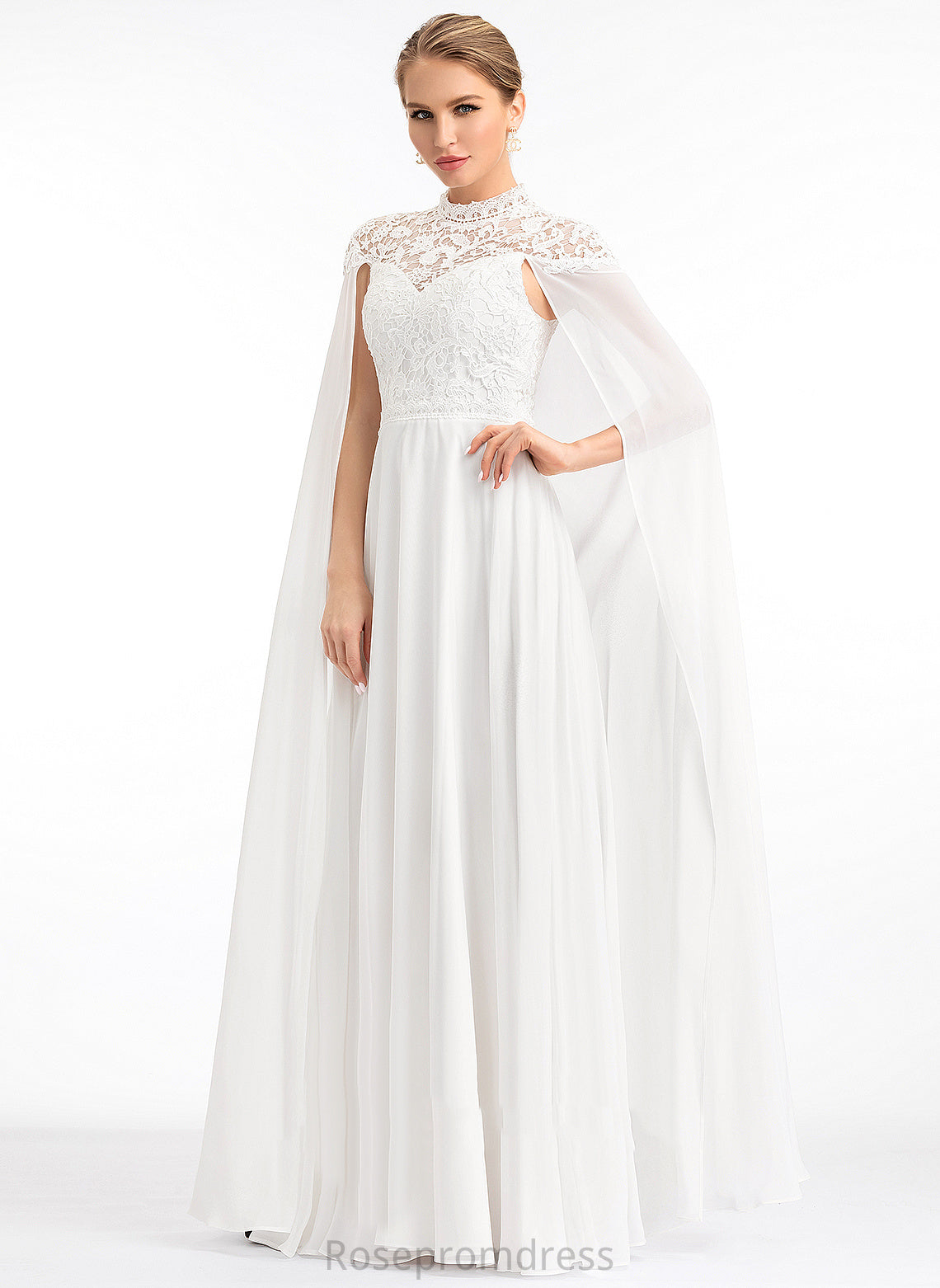 Lace Chiffon Floor-Length Neck Kaiya High Wedding Dresses A-Line Wedding Dress