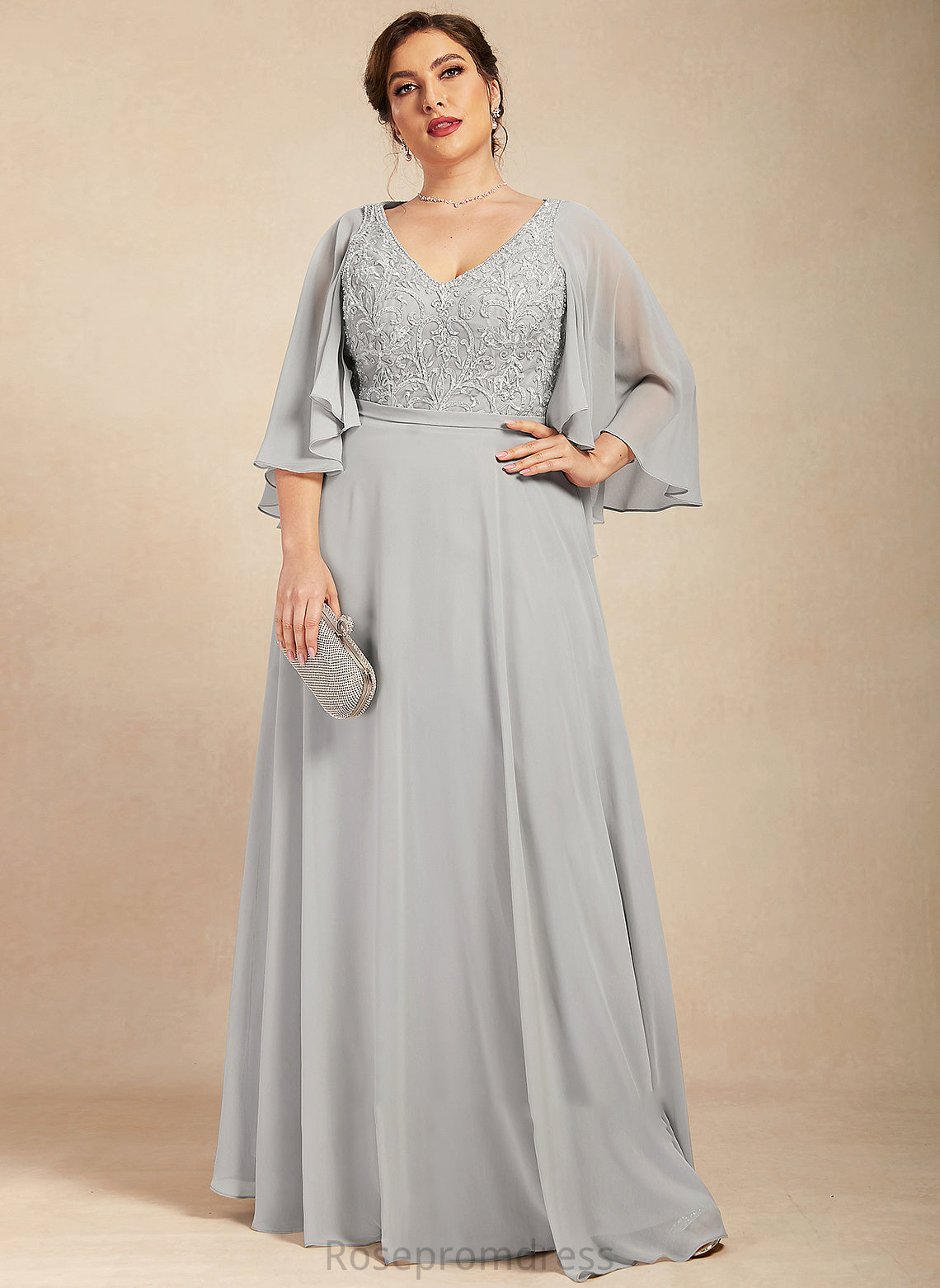 A-Line Viola Sequins Chiffon Mother Mother of the Bride Dresses of Dress Lace Floor-Length With V-neck the Beading Bride