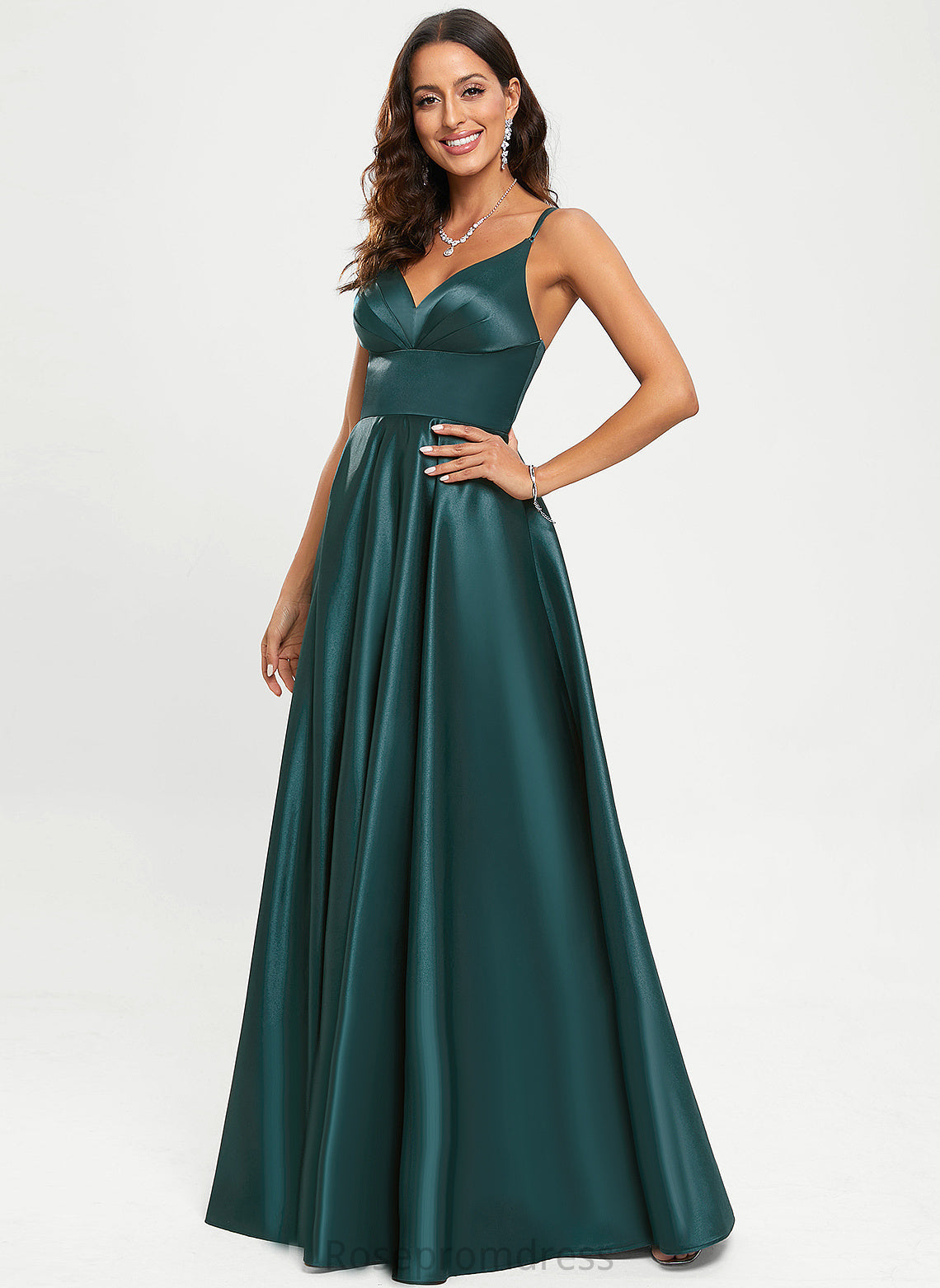 Satin Floor-Length A-Line Makayla Prom Dresses V-neck