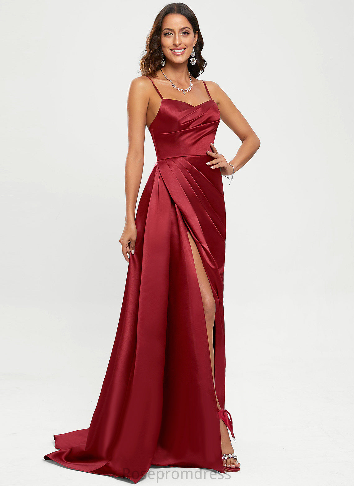 Makaila Prom Dresses V-neck Floor-Length A-Line Satin