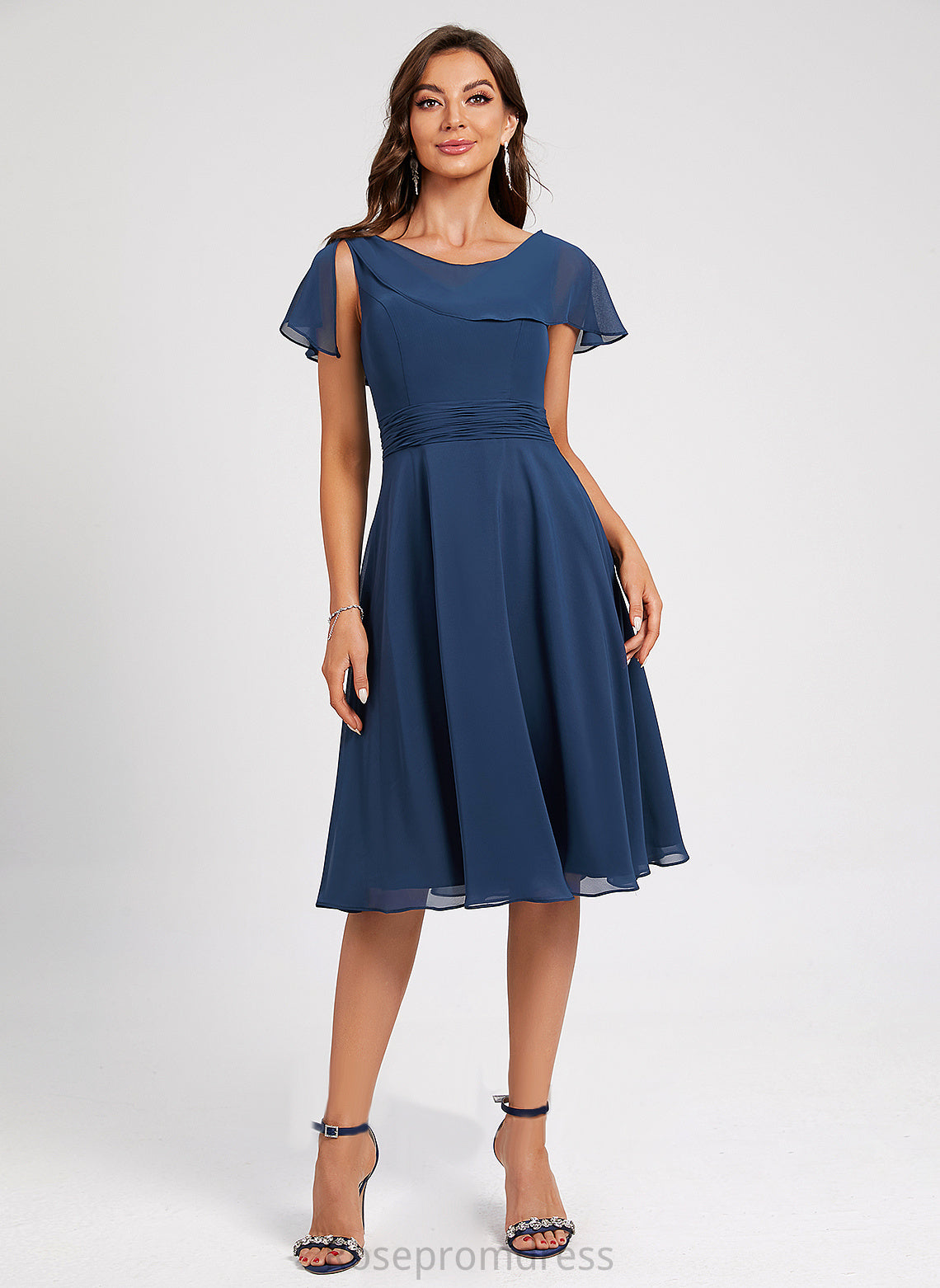 Chiffon Cocktail A-Line Cocktail Dresses With Amy Knee-Length Neck Pleated Ruffle Scoop Dress