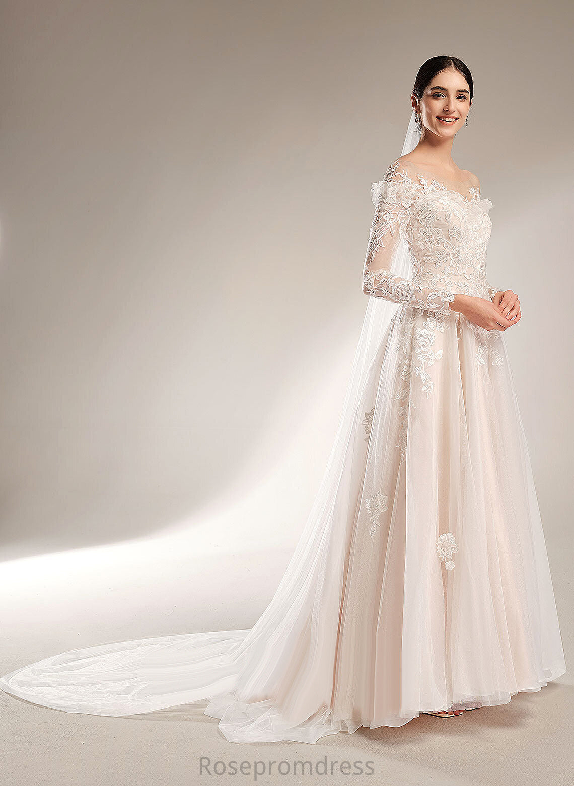 Alyson Train Tulle Wedding With Court Wedding Dresses Sequins Dress Lace Ball-Gown/Princess Off-the-Shoulder