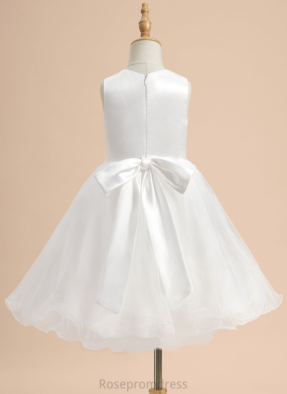 Neck Knee-length Ashleigh Flower Satin/Tulle With Flower Girl Dresses Girl Scoop Sleeveless Lace/Flower(s)/Bow(s) - A-Line Dress